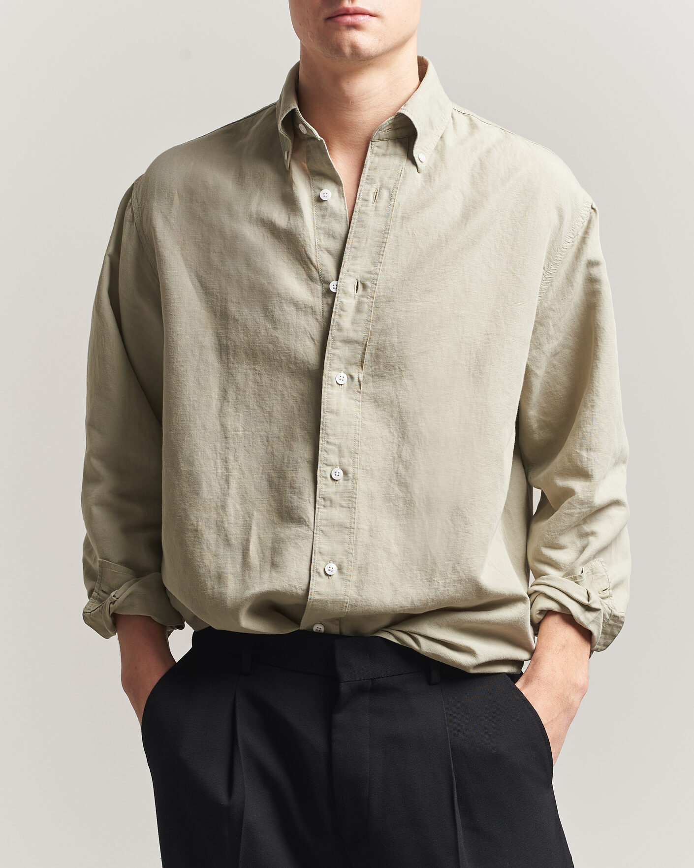 Men | Shirts | Filippa K | Relaxed Cotton/Linen Shirt Light Green