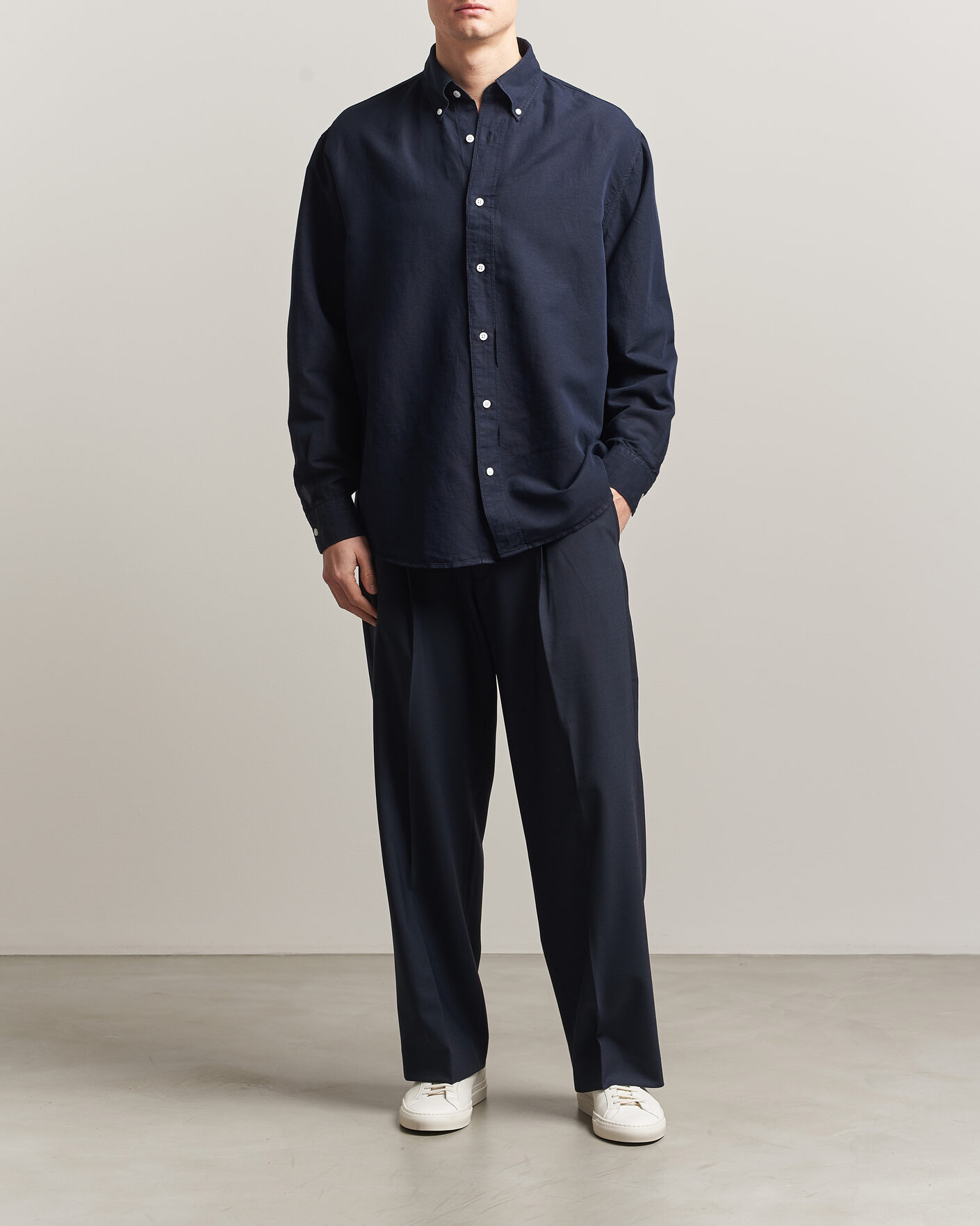 Men | Shirts | Filippa K | Relaxed Cotton/Linen Shirt Navy