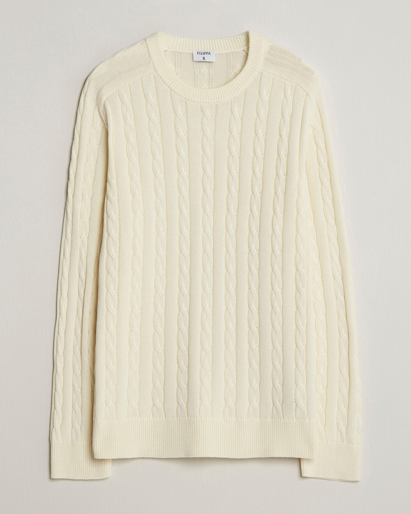 Men | Sweaters & Knitwear | Filippa K | Cotton Cable Crew Neck Sweater Calico White