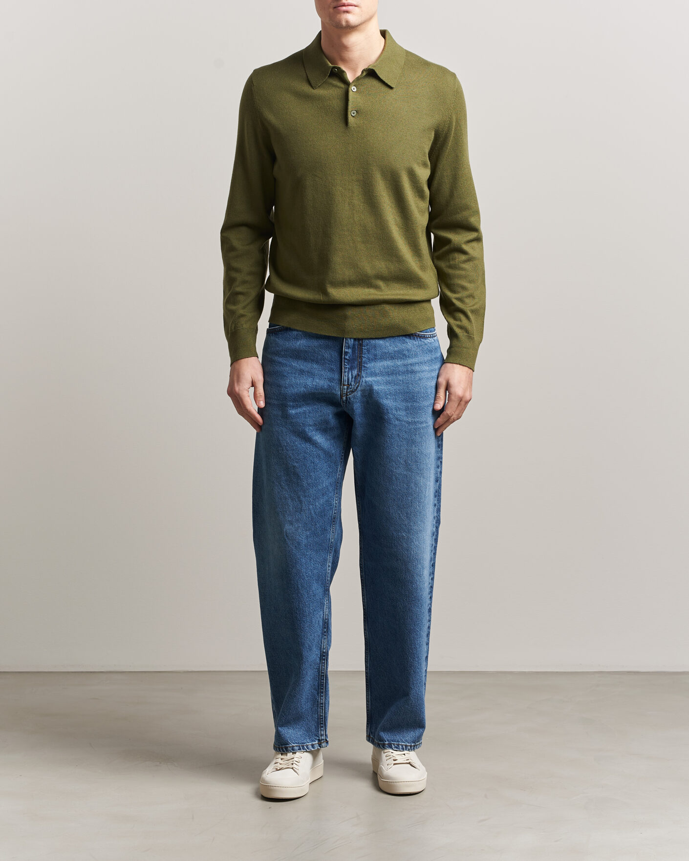 Men | Sweaters & Knitwear | Filippa K | Knitted Polo Shirt Laurel Green