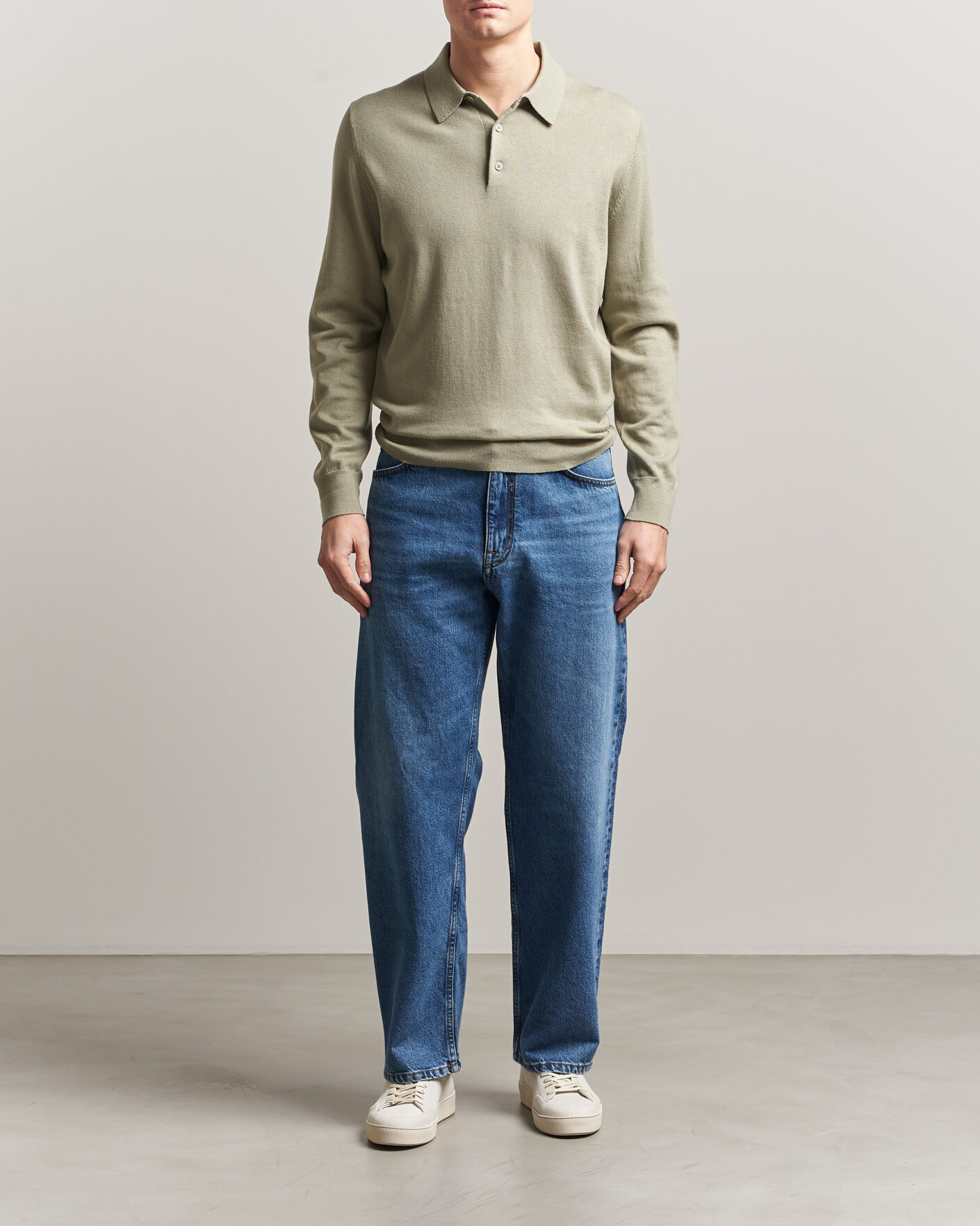 Men | Sweaters & Knitwear | Filippa K | Knitted Polo Shirt Light Green