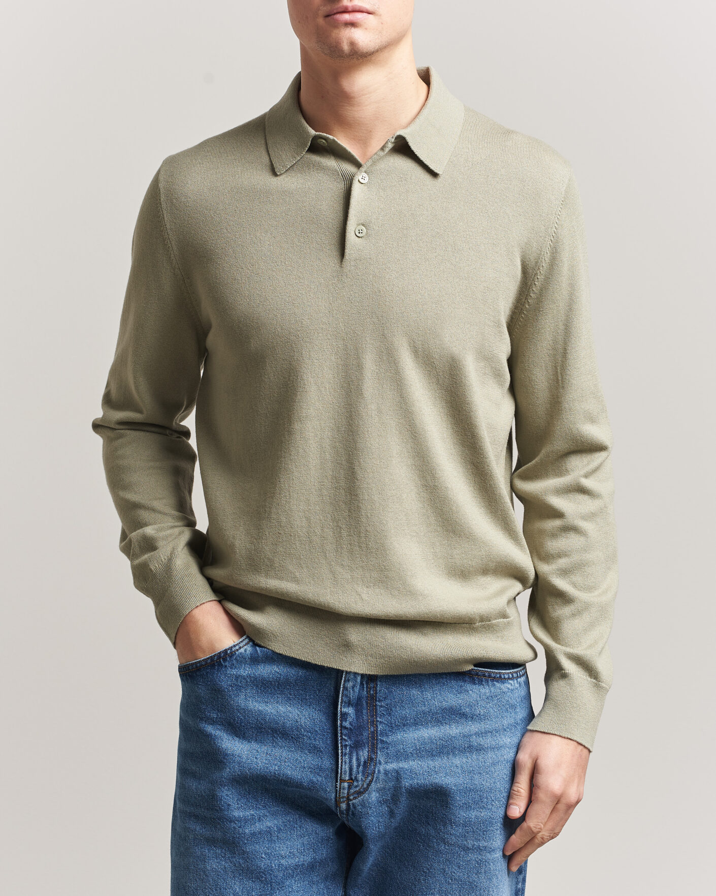 Men | Sweaters & Knitwear | Filippa K | Knitted Polo Shirt Light Green