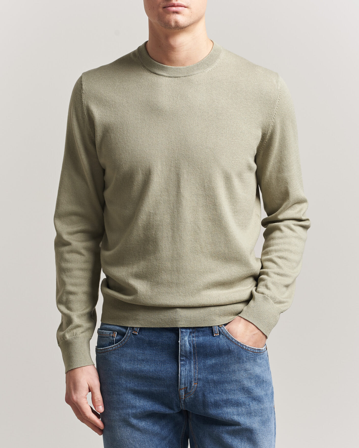 Men | Sweaters & Knitwear | Filippa K | Cotton Merino Knitted Sweater Light Green