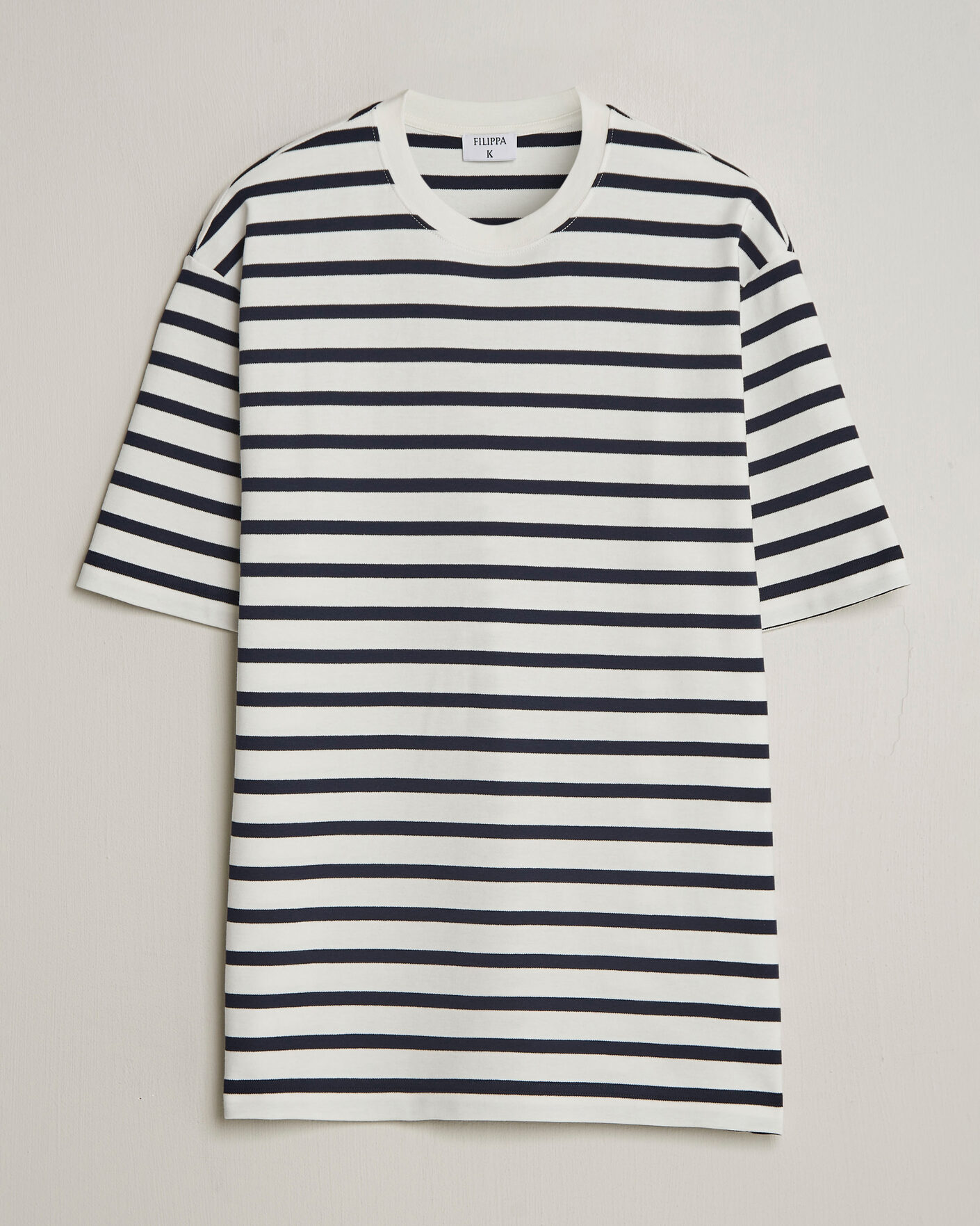 Men | T-Shirts | Filippa K | Striped Crew Neck T-Shirt White/Navy