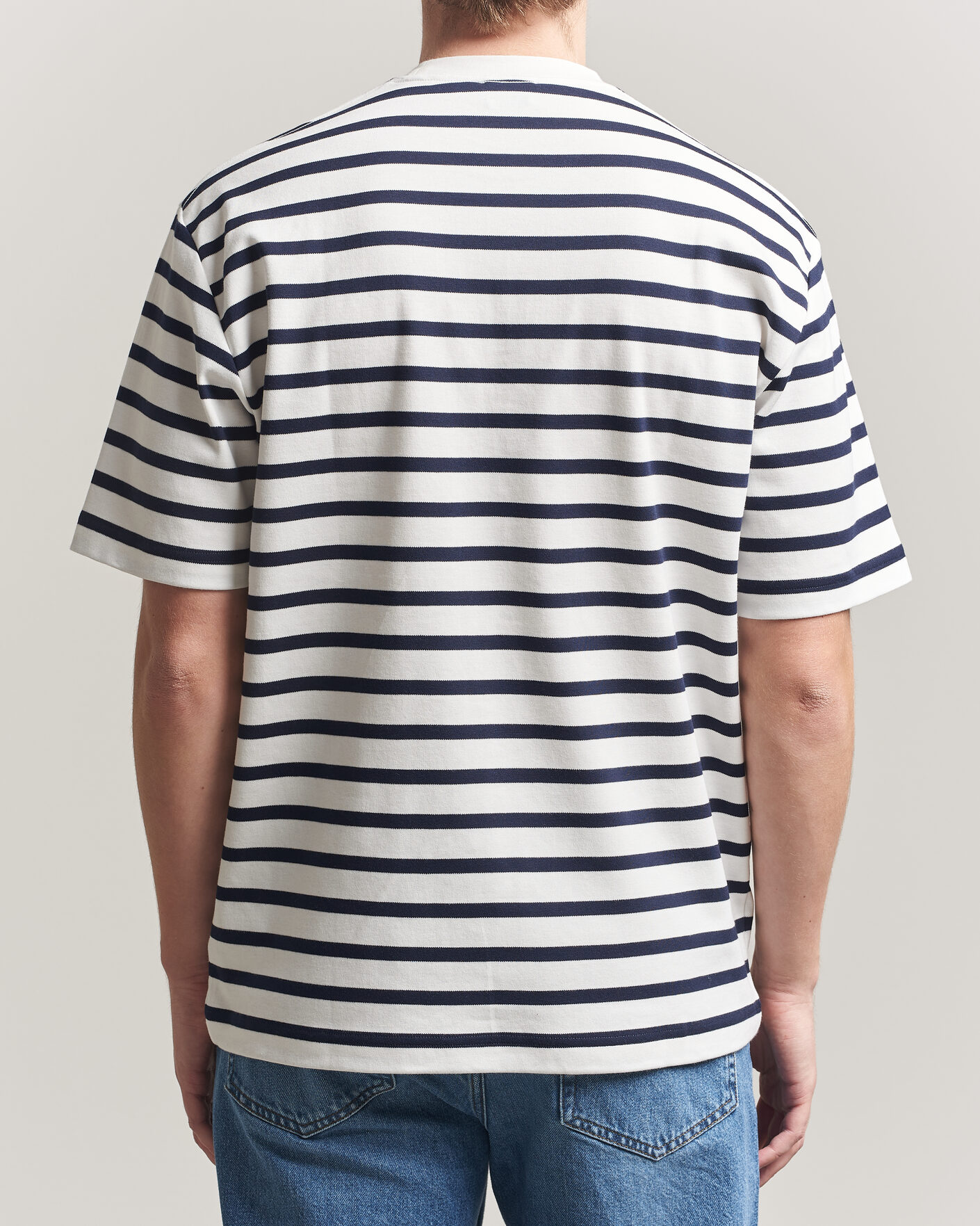 Men | T-Shirts | Filippa K | Striped Crew Neck T-Shirt White/Navy