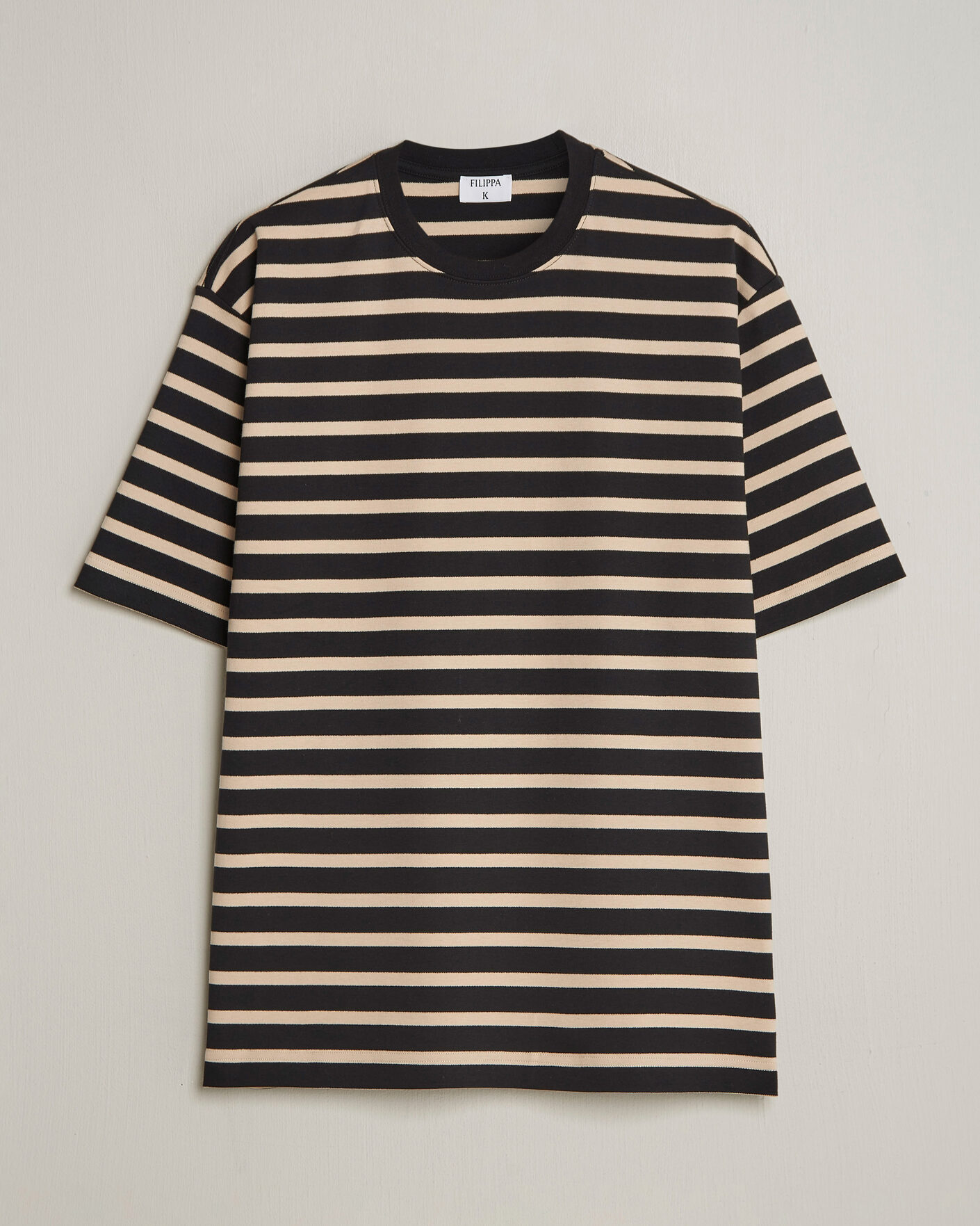 Men | T-Shirts | Filippa K | Striped Crew Neck T-Shirt Black/Pearl