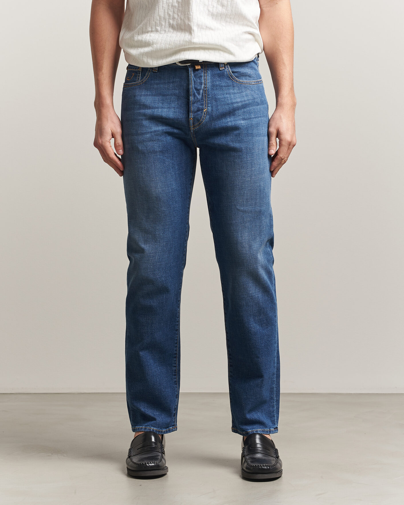 Men | Trousers | Jacob Cohën | Edos Regular Straight Fit Stretch Jeans Mid Blue