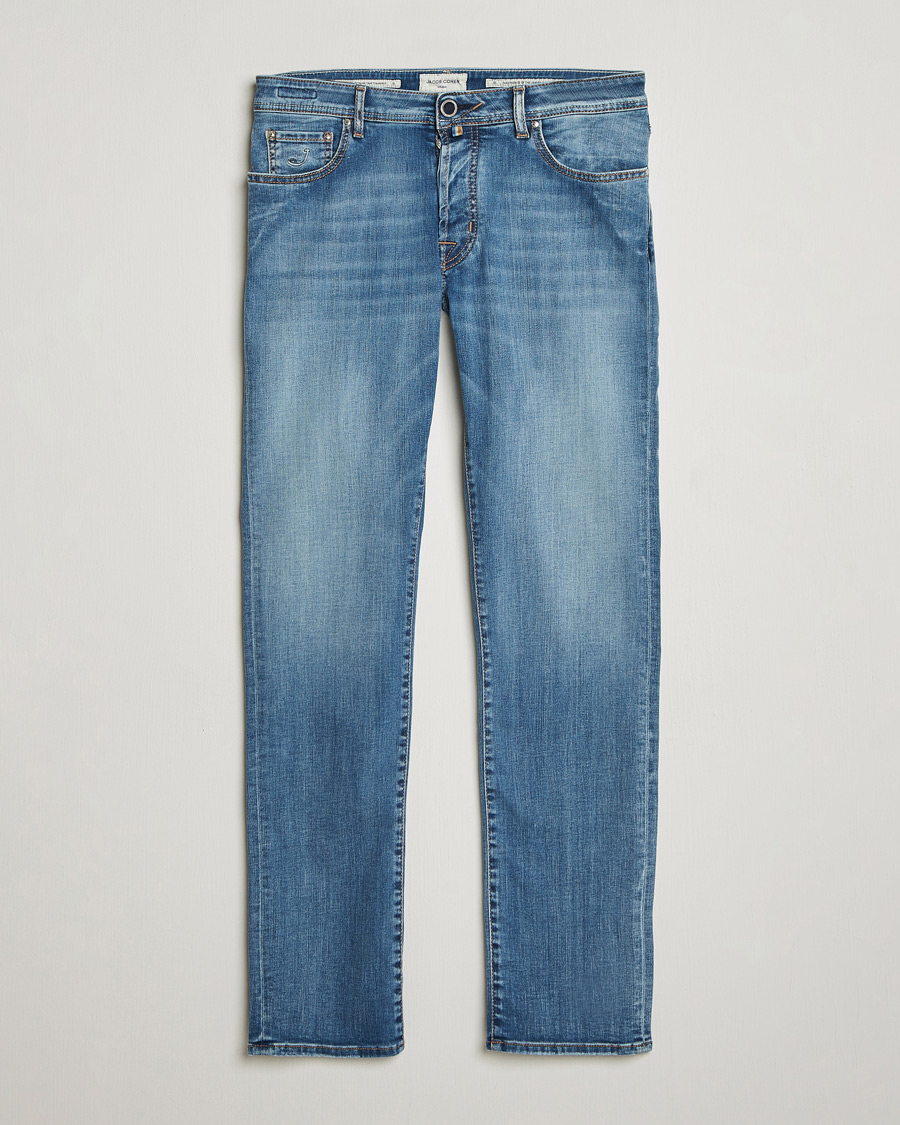 Men | Trousers | Jacob Cohën | Bard Slim Fit Stretch Porsche Patch Jeans Mid Blue