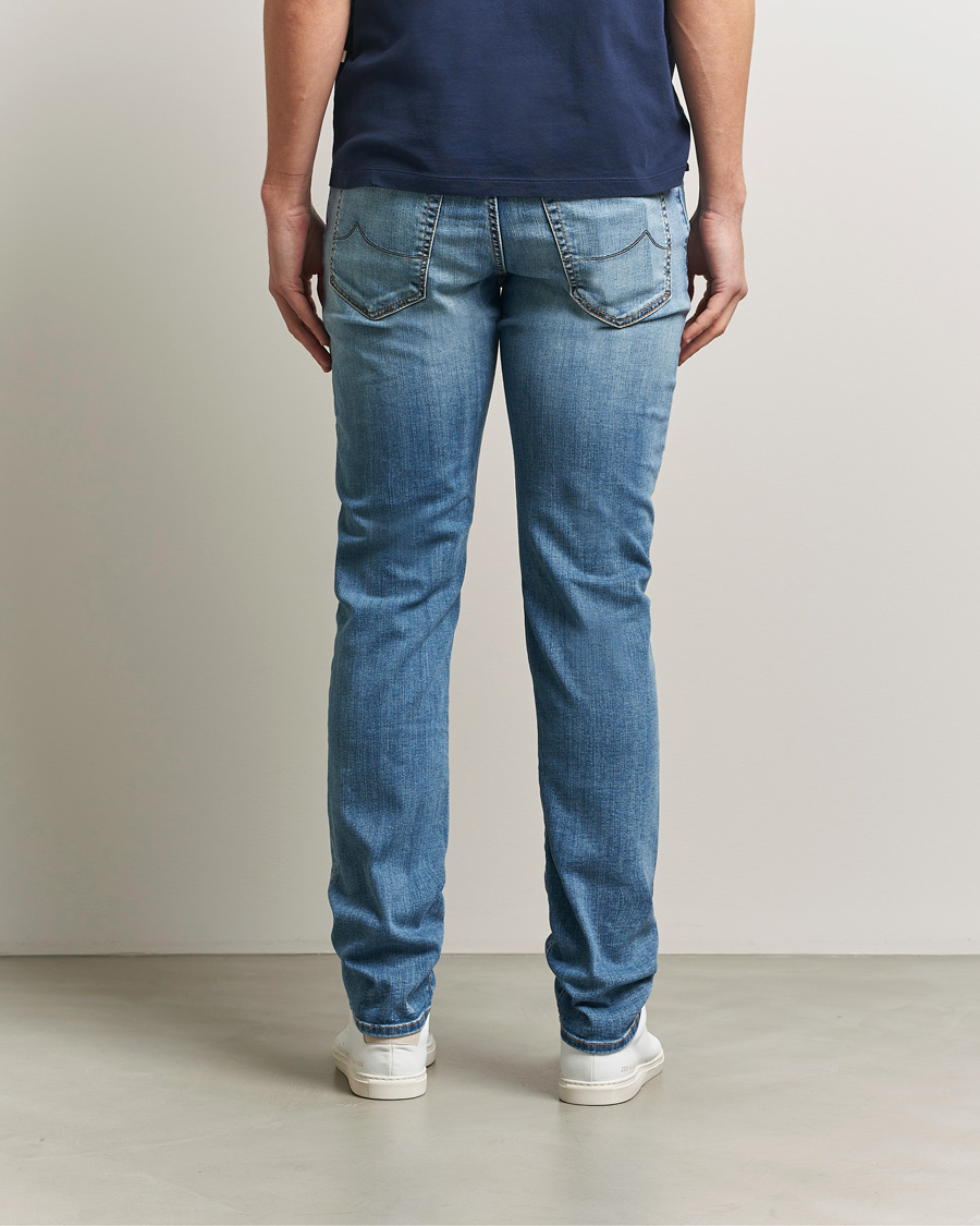 Men | Trousers | Jacob Cohën | Bard Slim Fit Stretch Porsche Patch Jeans Mid Blue