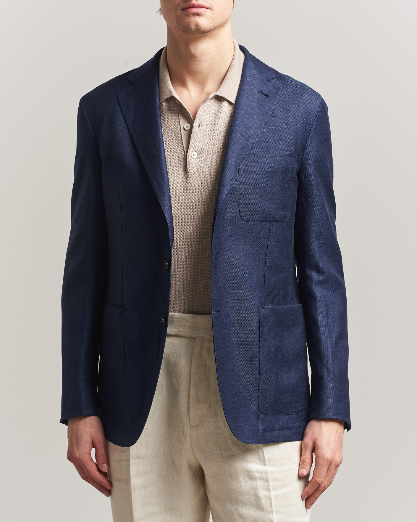Men | Blazers | Canali | Unconstructed Wool/Linen Blazer Dark Blue
