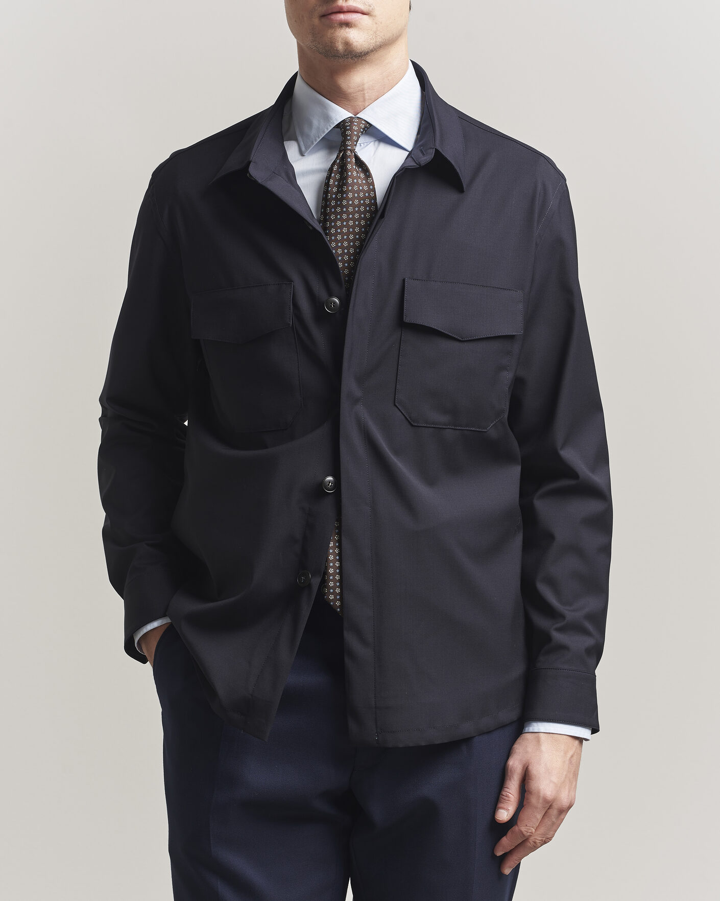Men | Shirts | Canali | Travel Wool Overshirt Navy