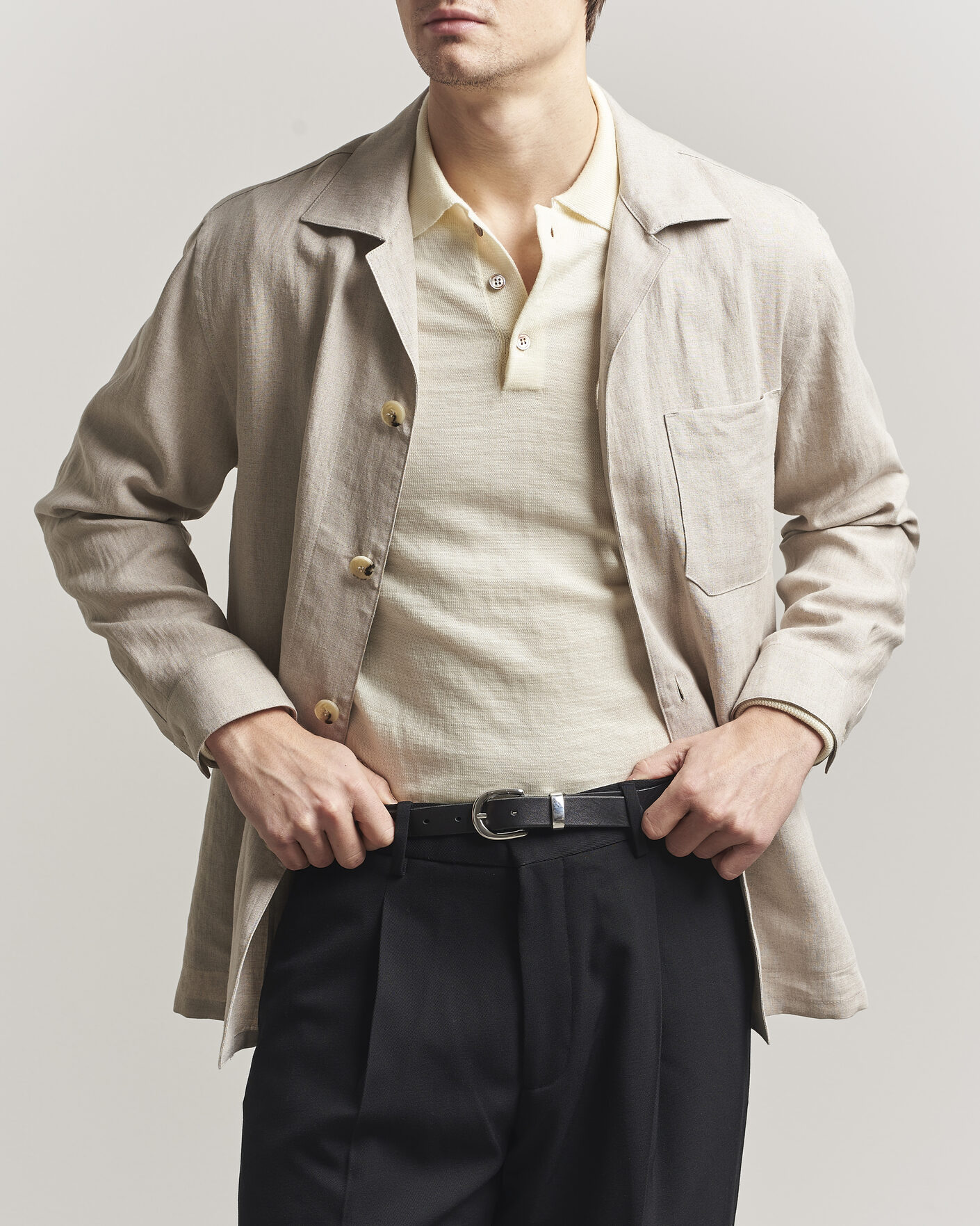 Men | Shirts | Canali | Linen Shirt Jacket Beige