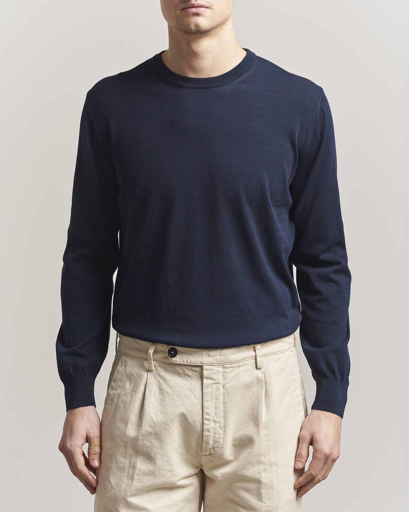 Men | Sweaters & Knitwear | Canali | Cotton Crew Neck Pullover Navy