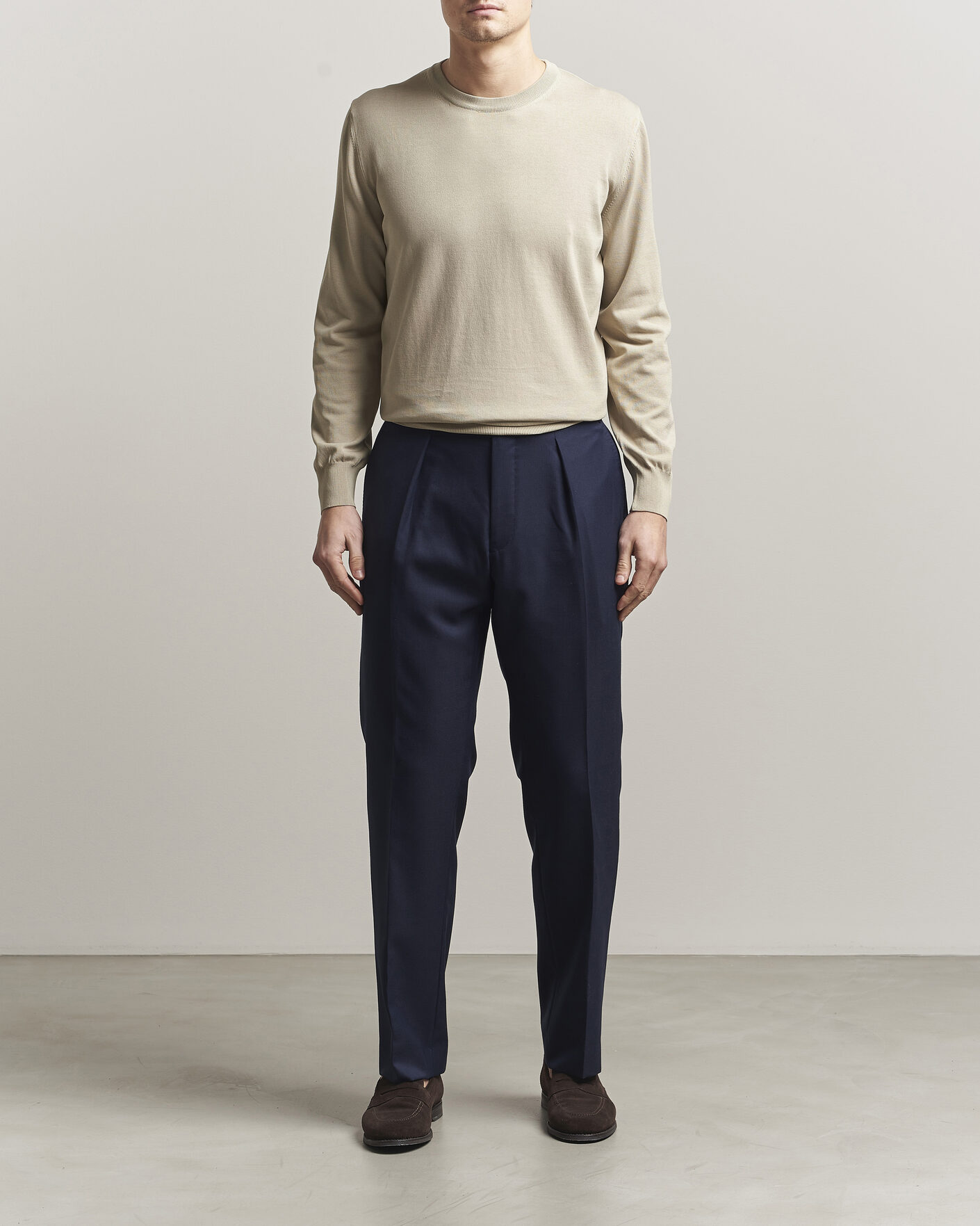 Men | Sweaters & Knitwear | Canali | Cotton Crew Neck Pullover Beige