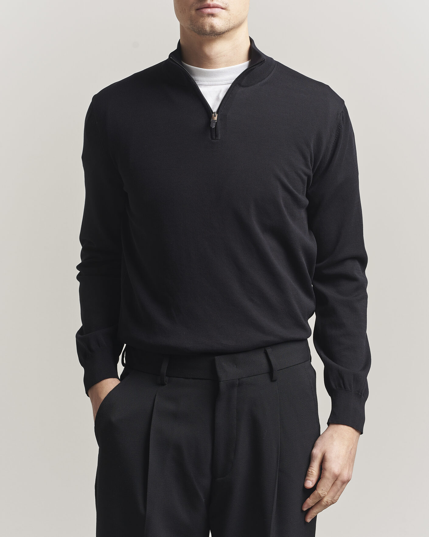 Men | Sweaters & Knitwear | Canali | Cotton Half Zip Black