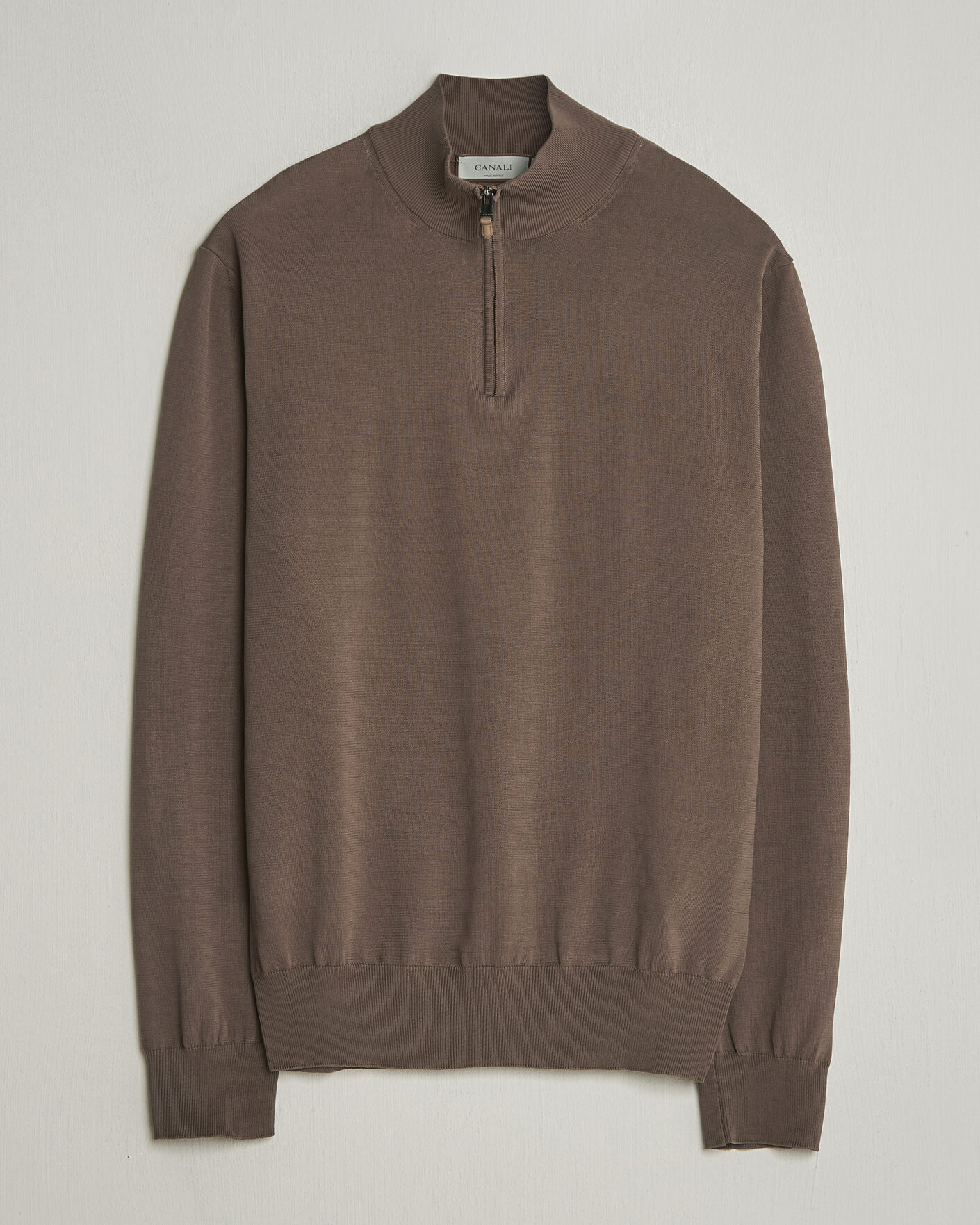Men | Sweaters & Knitwear | Canali | Cotton Half Zip Brown