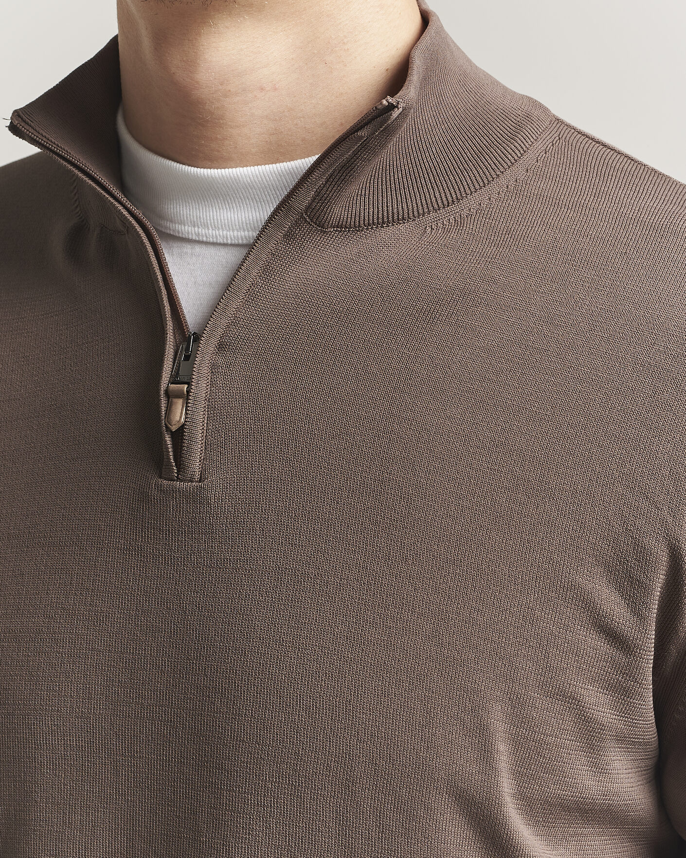 Men | Sweaters & Knitwear | Canali | Cotton Half Zip Brown