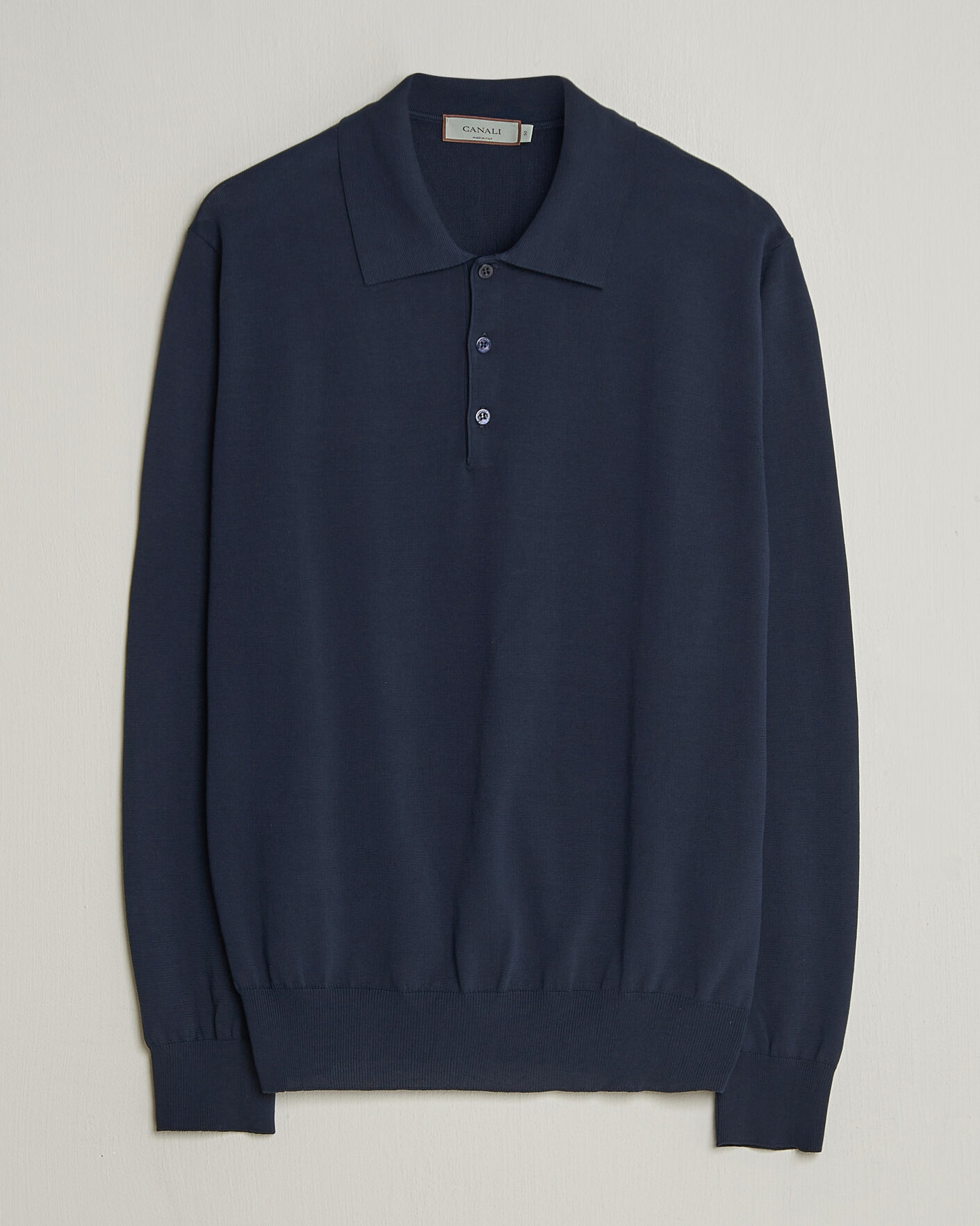 Men | Sweaters & Knitwear | Canali | Cotton Long Sleeve Polo Navy