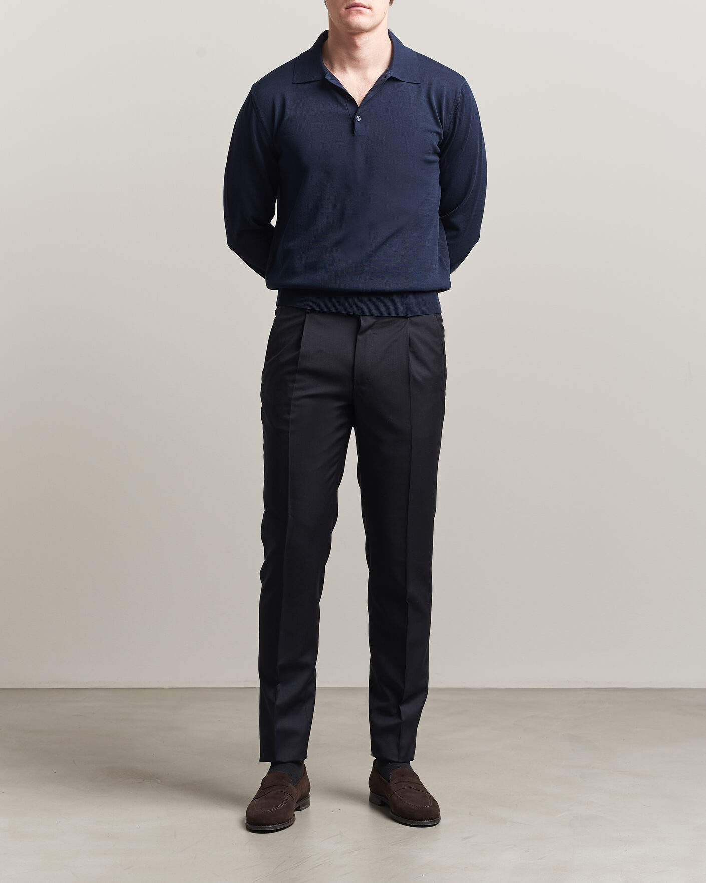 Men | Sweaters & Knitwear | Canali | Cotton Long Sleeve Polo Navy