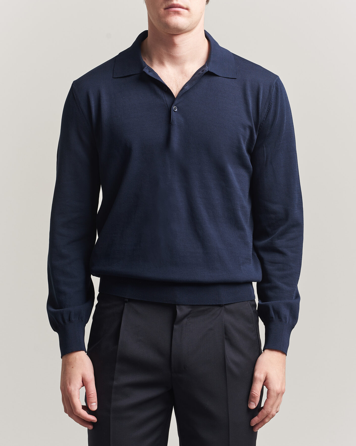 Men | Sweaters & Knitwear | Canali | Cotton Long Sleeve Polo Navy