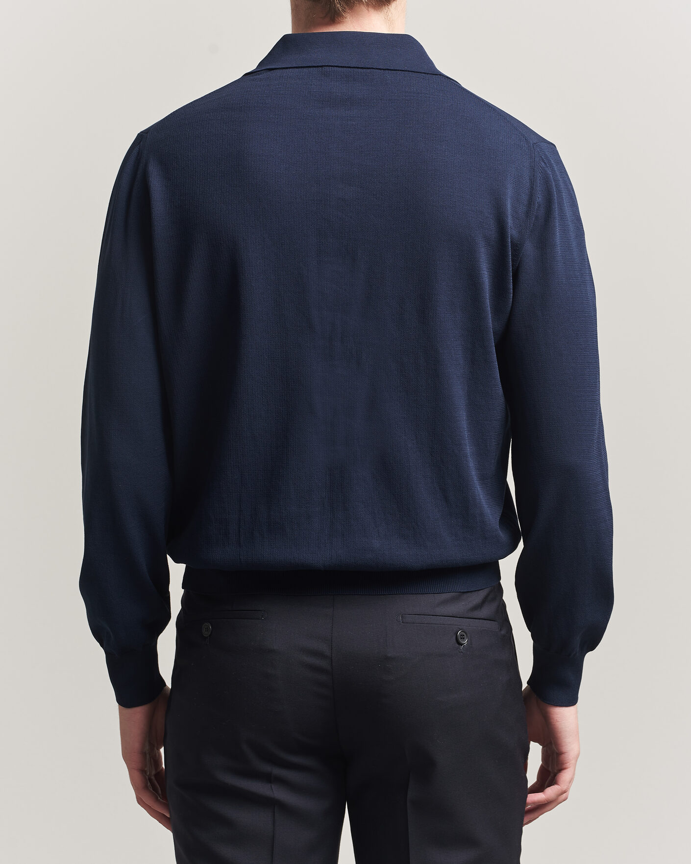 Men | Sweaters & Knitwear | Canali | Cotton Long Sleeve Polo Navy
