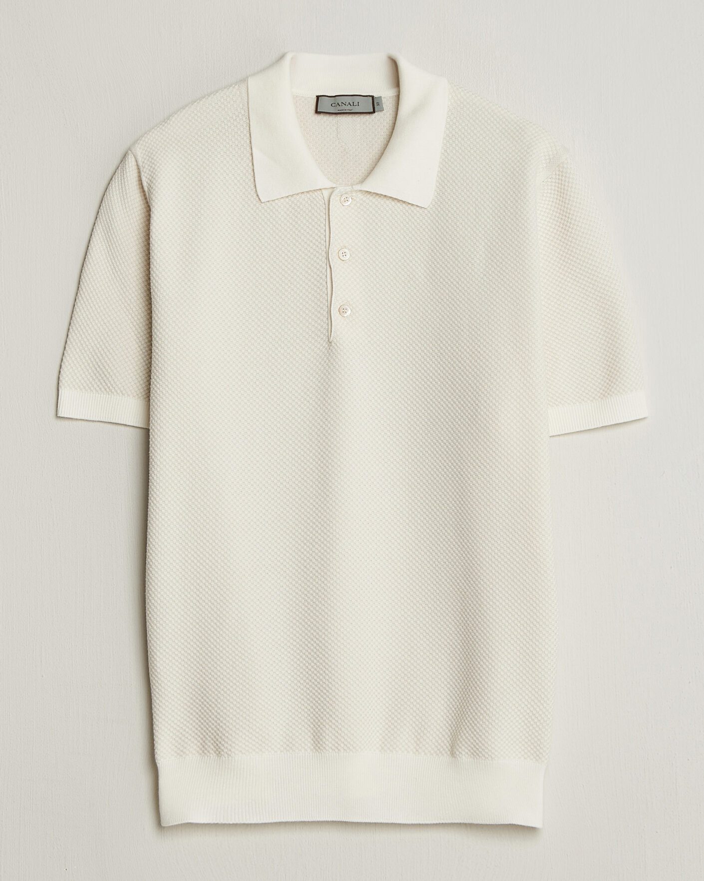 Men | Polo Shirts | Canali | Textured Knit Short Sleeve Polo Off White