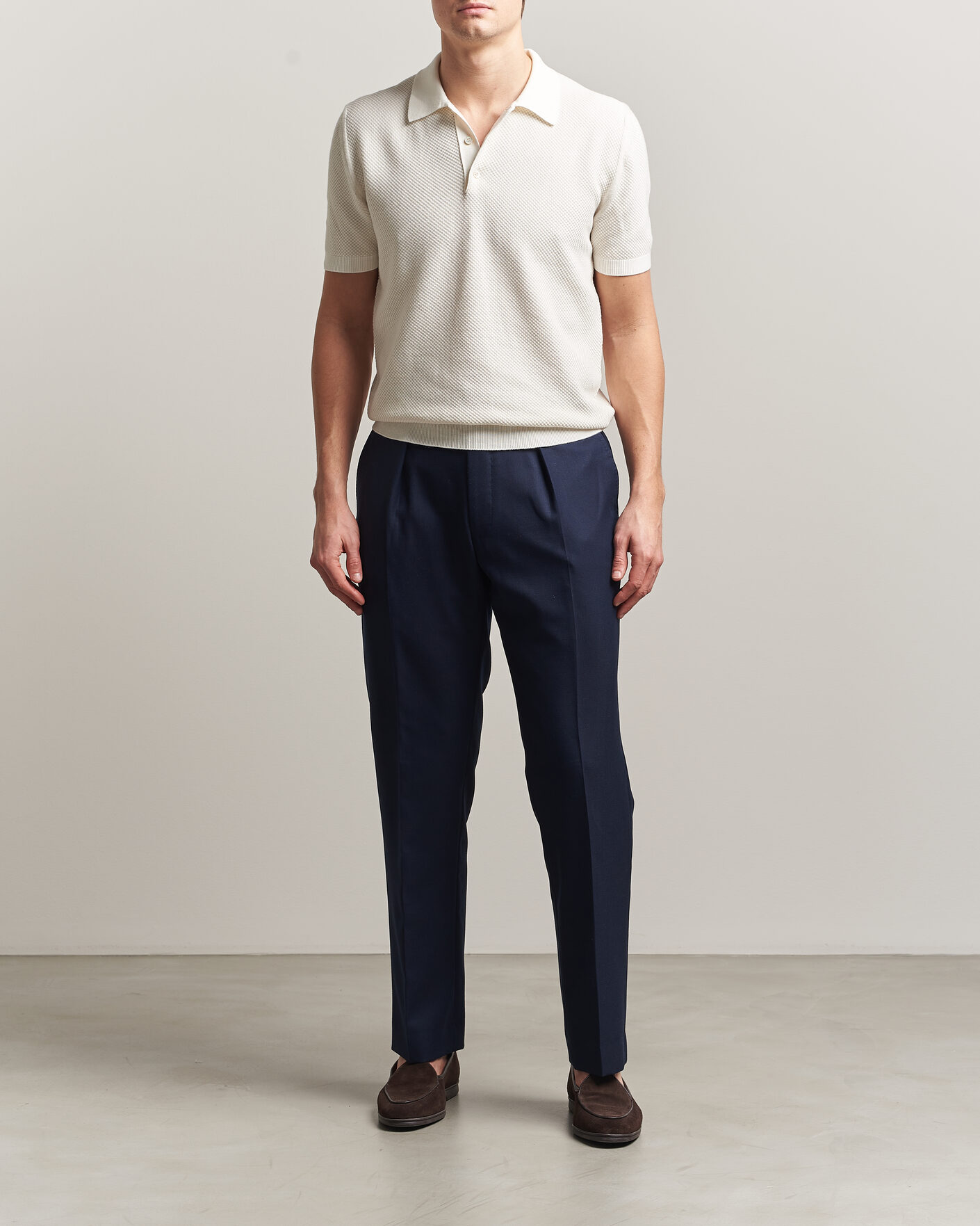 Men | Polo Shirts | Canali | Textured Knit Short Sleeve Polo Off White