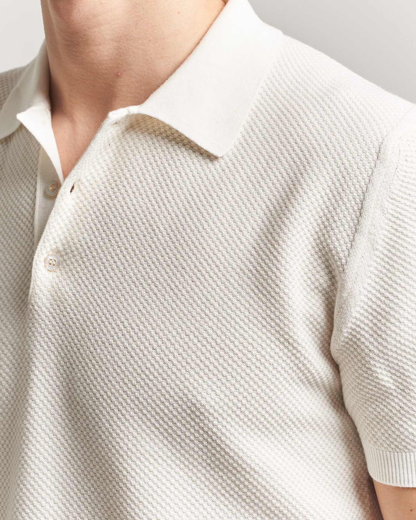 Men | Polo Shirts | Canali | Textured Knit Short Sleeve Polo Off White