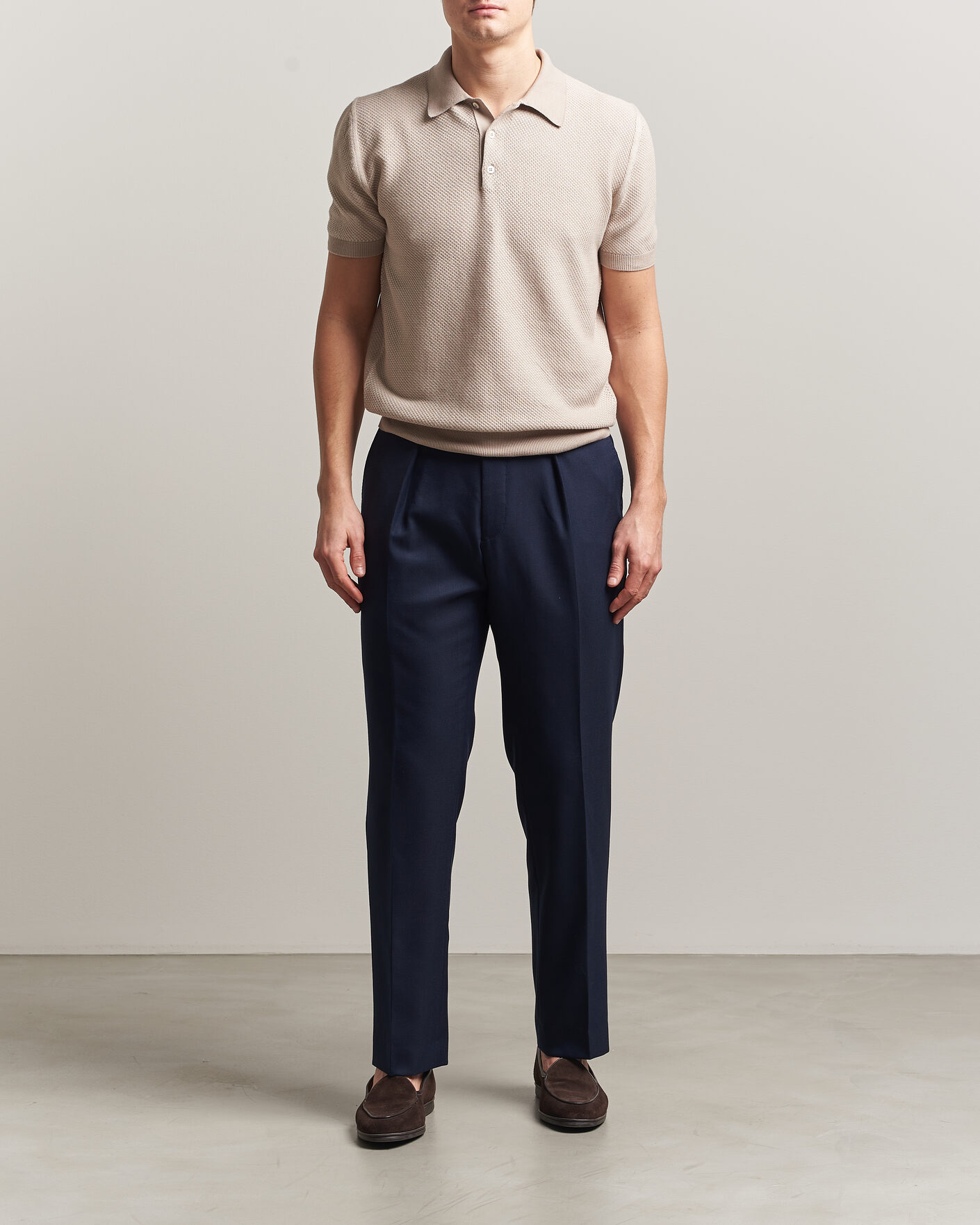 Men | Polo Shirts | Canali | Textured Knit Short Sleeve Polo Light Beige