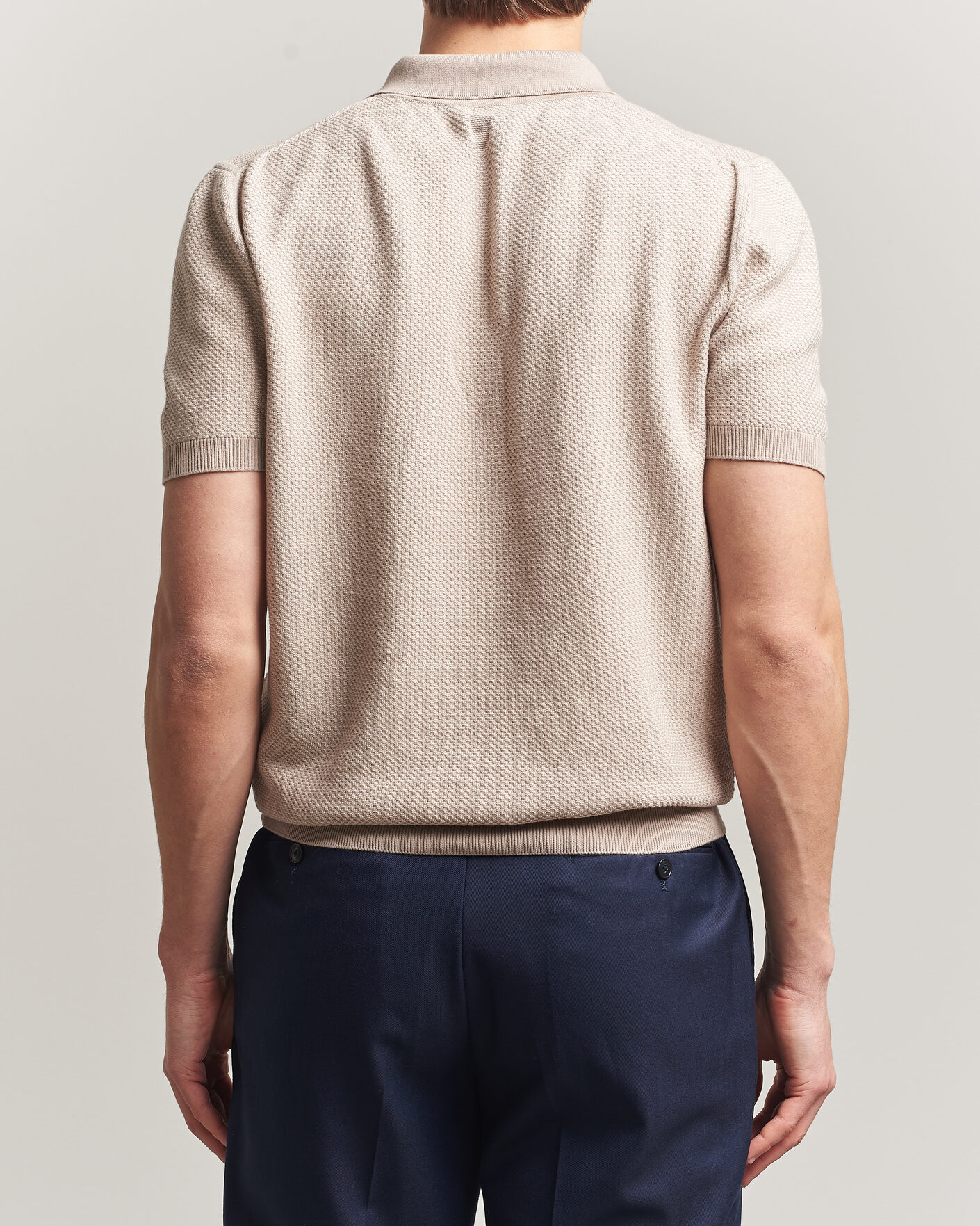 Men | Polo Shirts | Canali | Textured Knit Short Sleeve Polo Light Beige