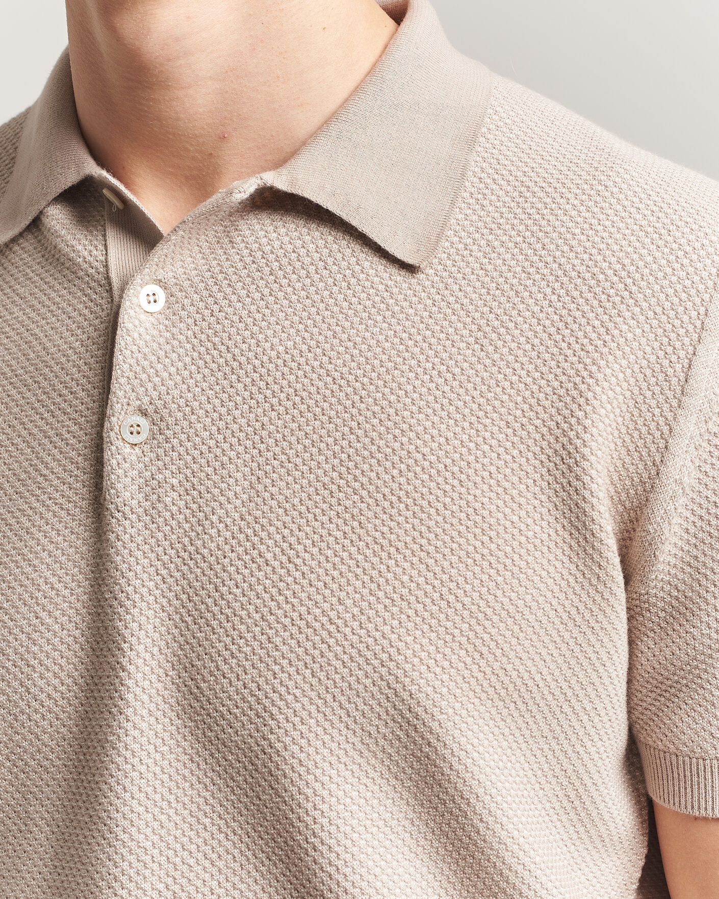 Men | Polo Shirts | Canali | Textured Knit Short Sleeve Polo Light Beige