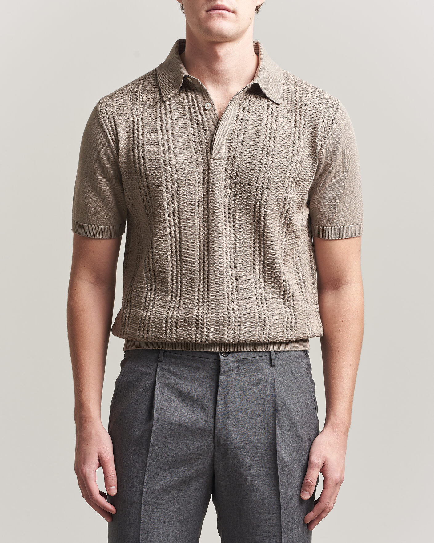 Men | Polo Shirts | Canali | Jacquard Short Sleeve Polo Beige