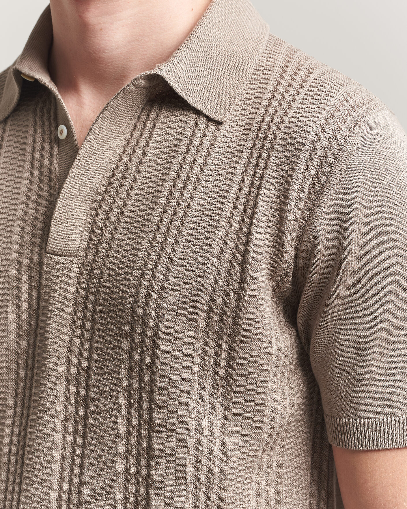 Men | Polo Shirts | Canali | Jacquard Short Sleeve Polo Beige