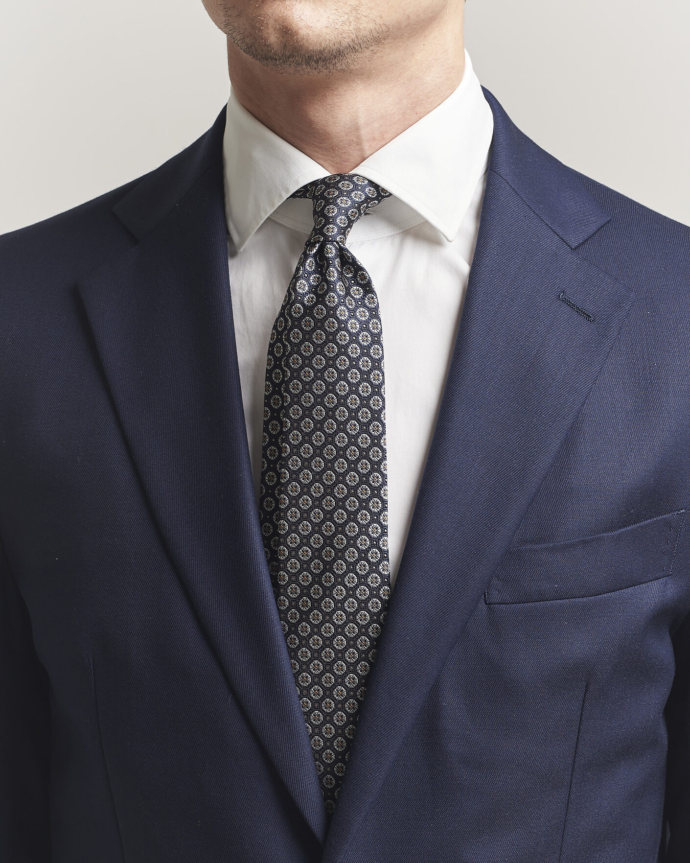 Men | Ties | Canali | Jacquard Flower Silk Tie Navy