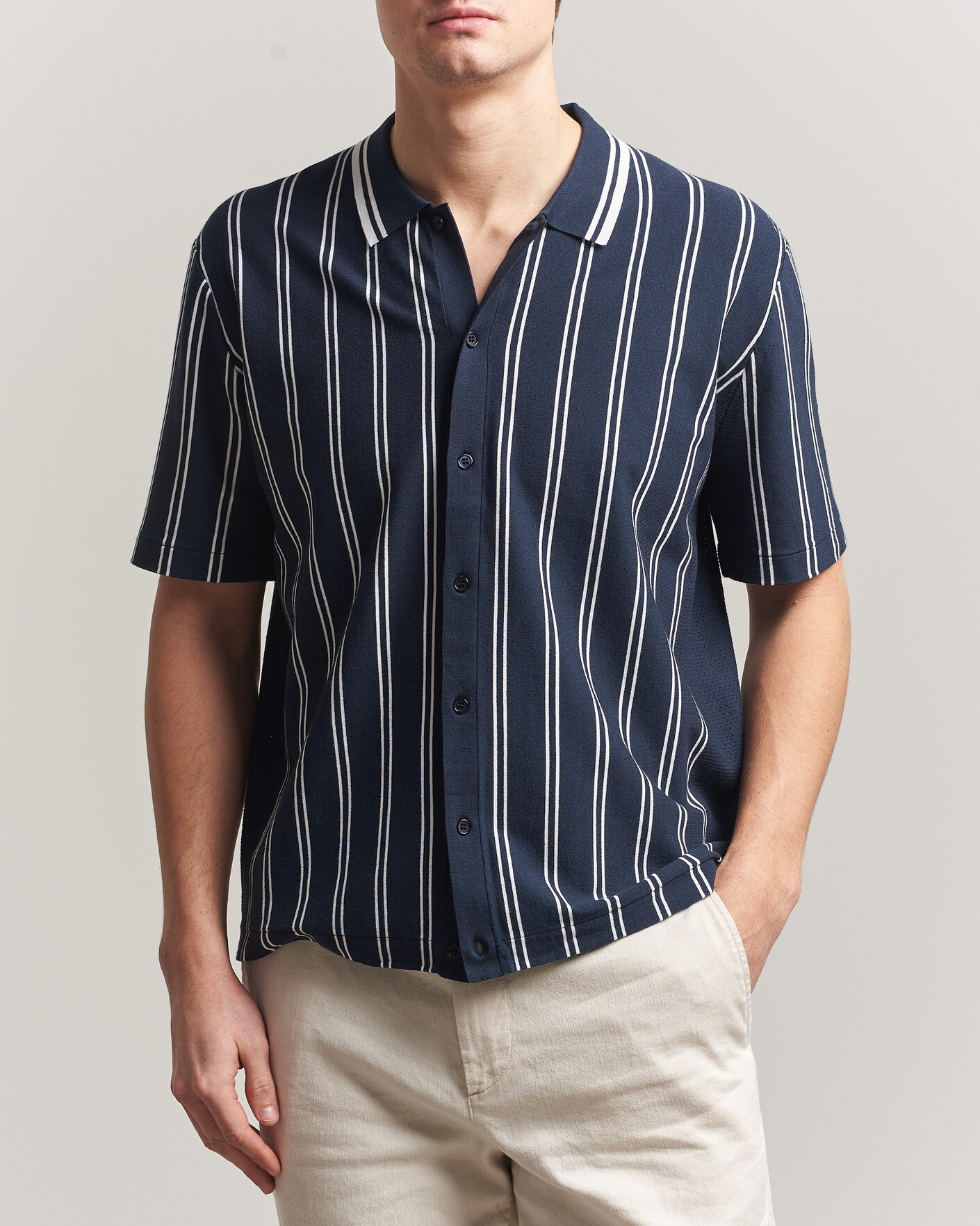 Men | Shirts | J.Lindeberg | Rue Knit Short Sleeve Shirt JL Navy