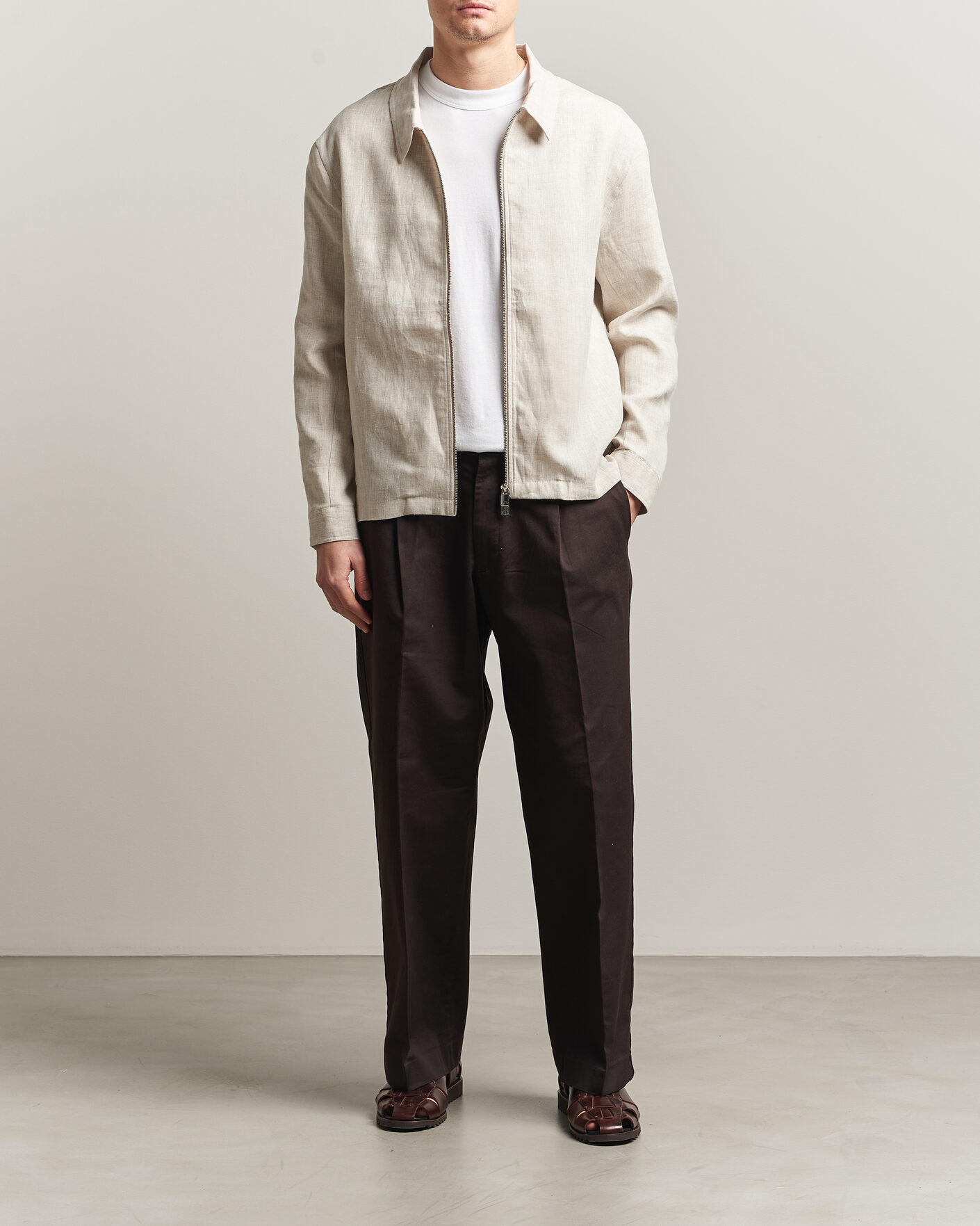 Men | Shirts | J.Lindeberg | Julius Drape Linen Overshirt Moonbeam