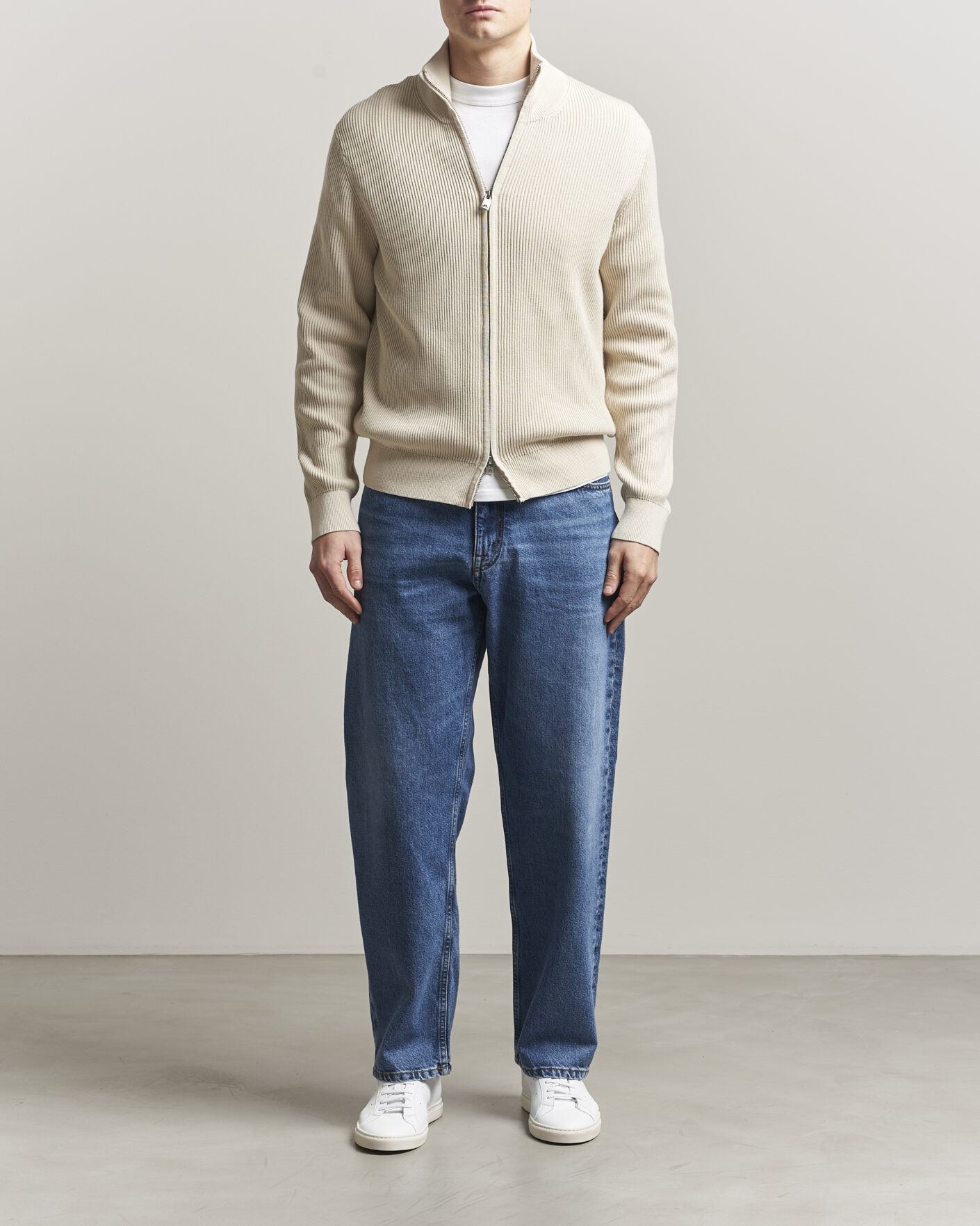 Men | Sweaters & Knitwear | J.Lindeberg | Alexis Full Zip Cardigan Moonbeam