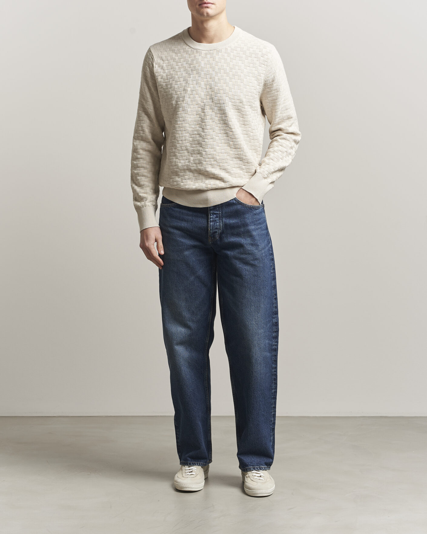 Men | Sweaters & Knitwear | J.Lindeberg | Arthur Knit Cotton Sweater Moonbeam
