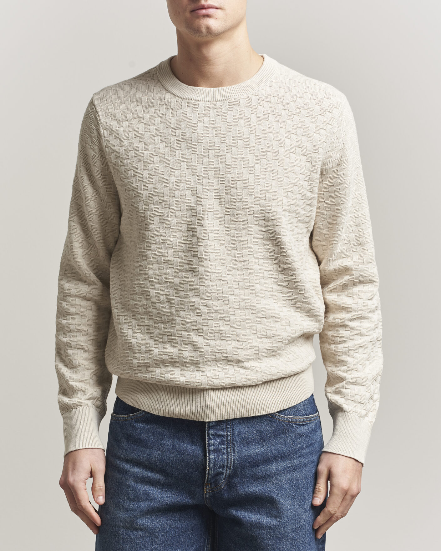 Men | Sweaters & Knitwear | J.Lindeberg | Arthur Knit Cotton Sweater Moonbeam