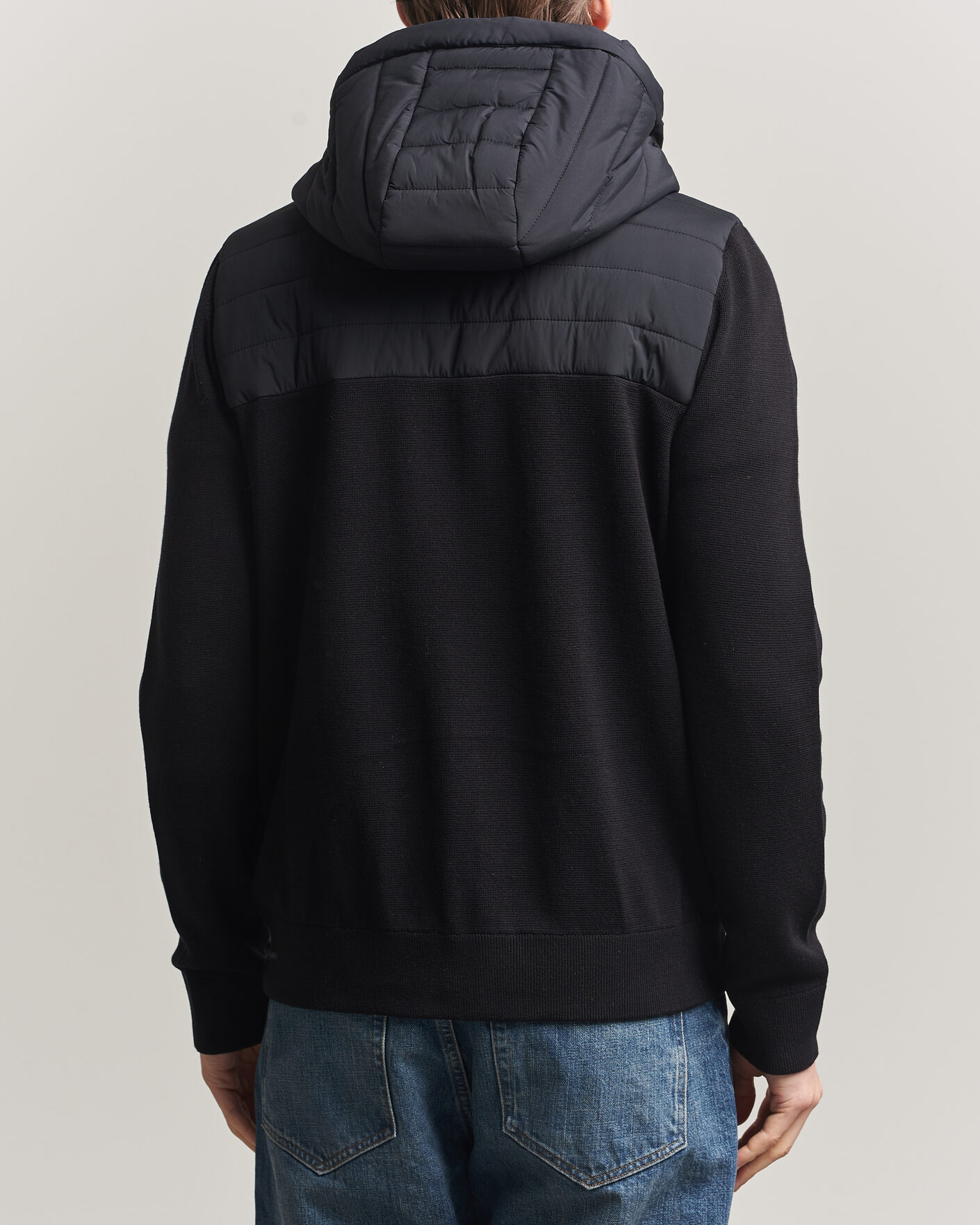 Men | Coats & Jackets | J.Lindeberg | Ebbe Hybrid Knit Hoodie Black