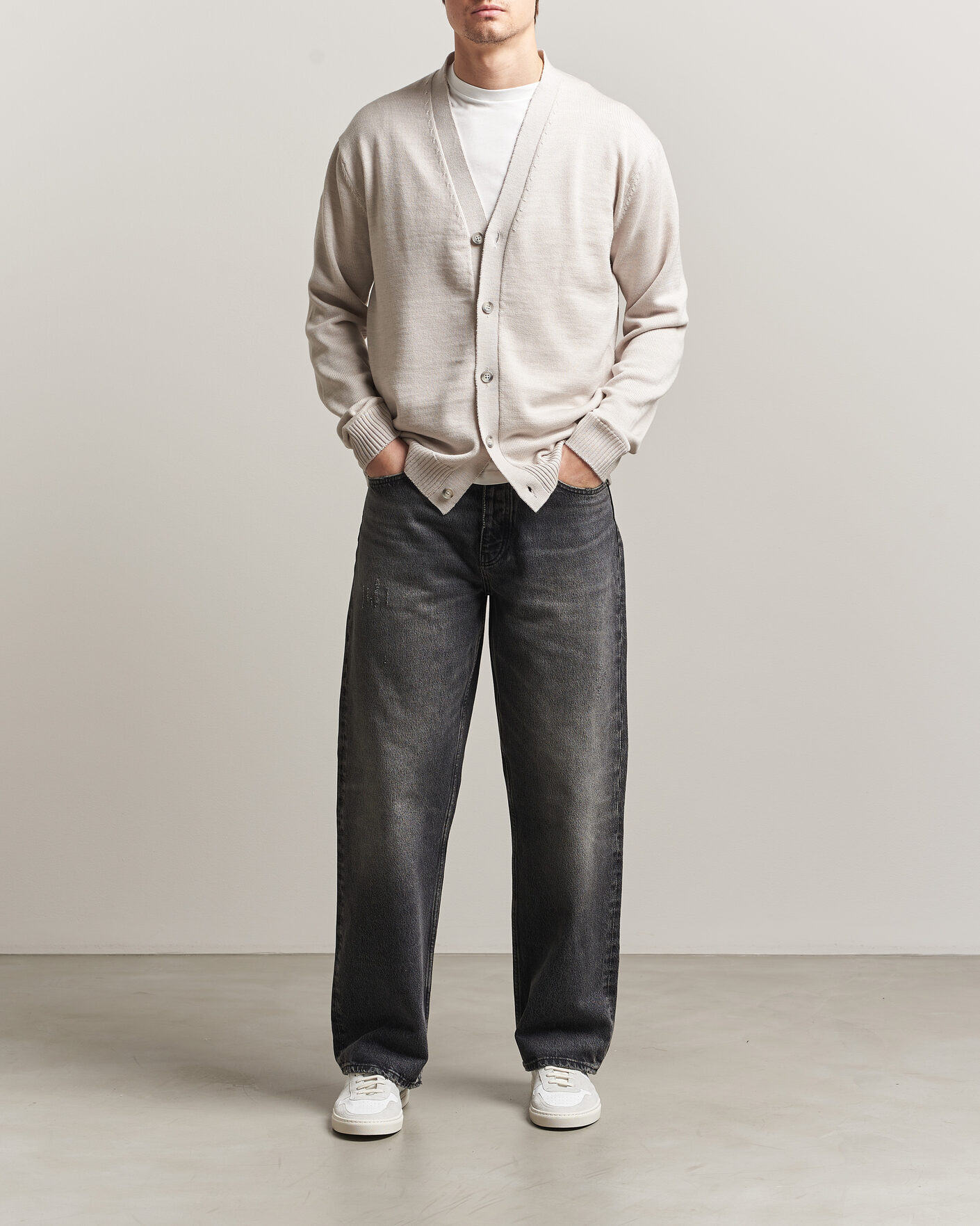 Men | Sweaters & Knitwear | J.Lindeberg | Jared Merino Cardigan Moonbeam Melange