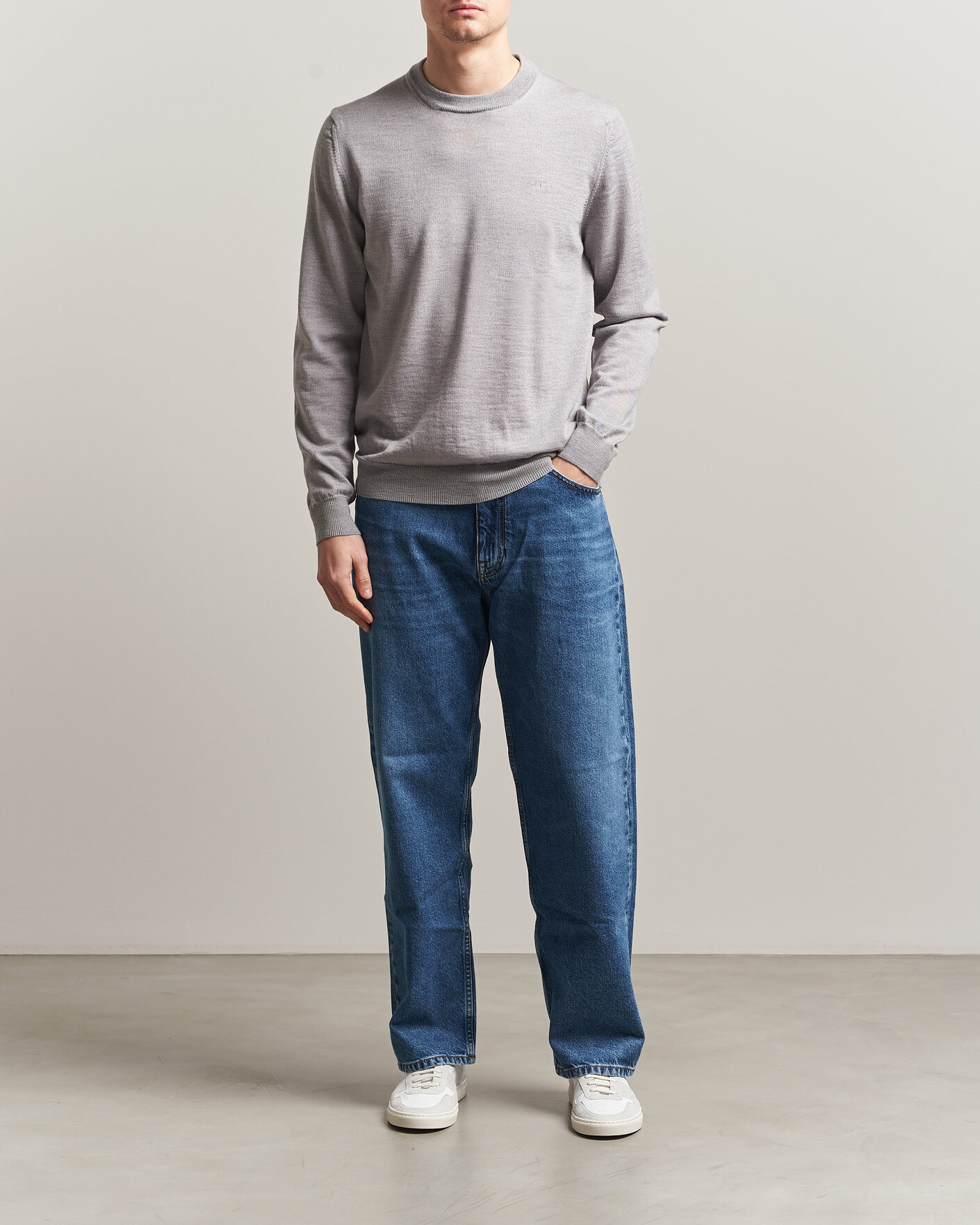 Men | Sweaters & Knitwear | J.Lindeberg | Keane Merino Crew Neck Pullover Light Grey Melange