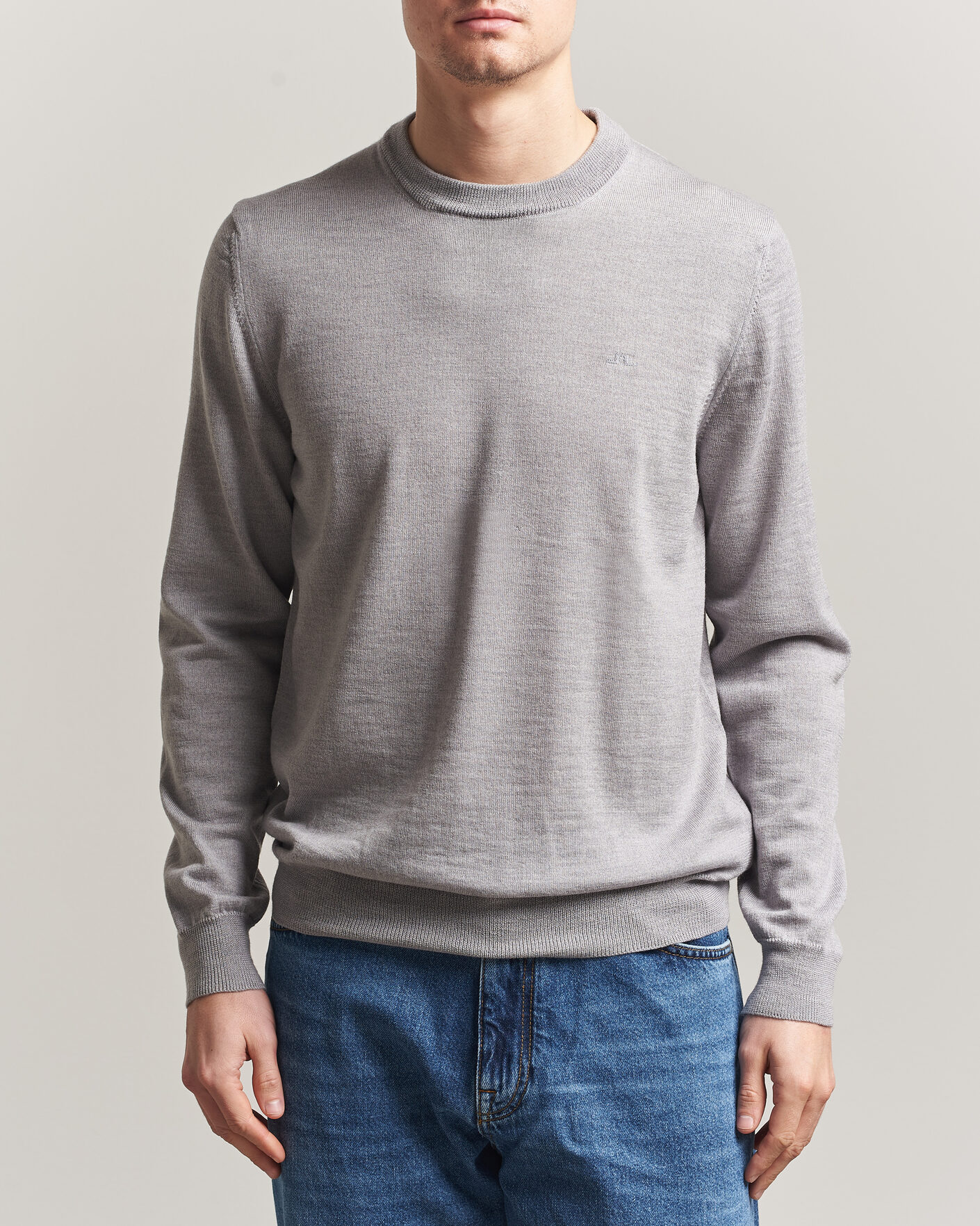 Men | Sweaters & Knitwear | J.Lindeberg | Keane Merino Crew Neck Pullover Light Grey Melange