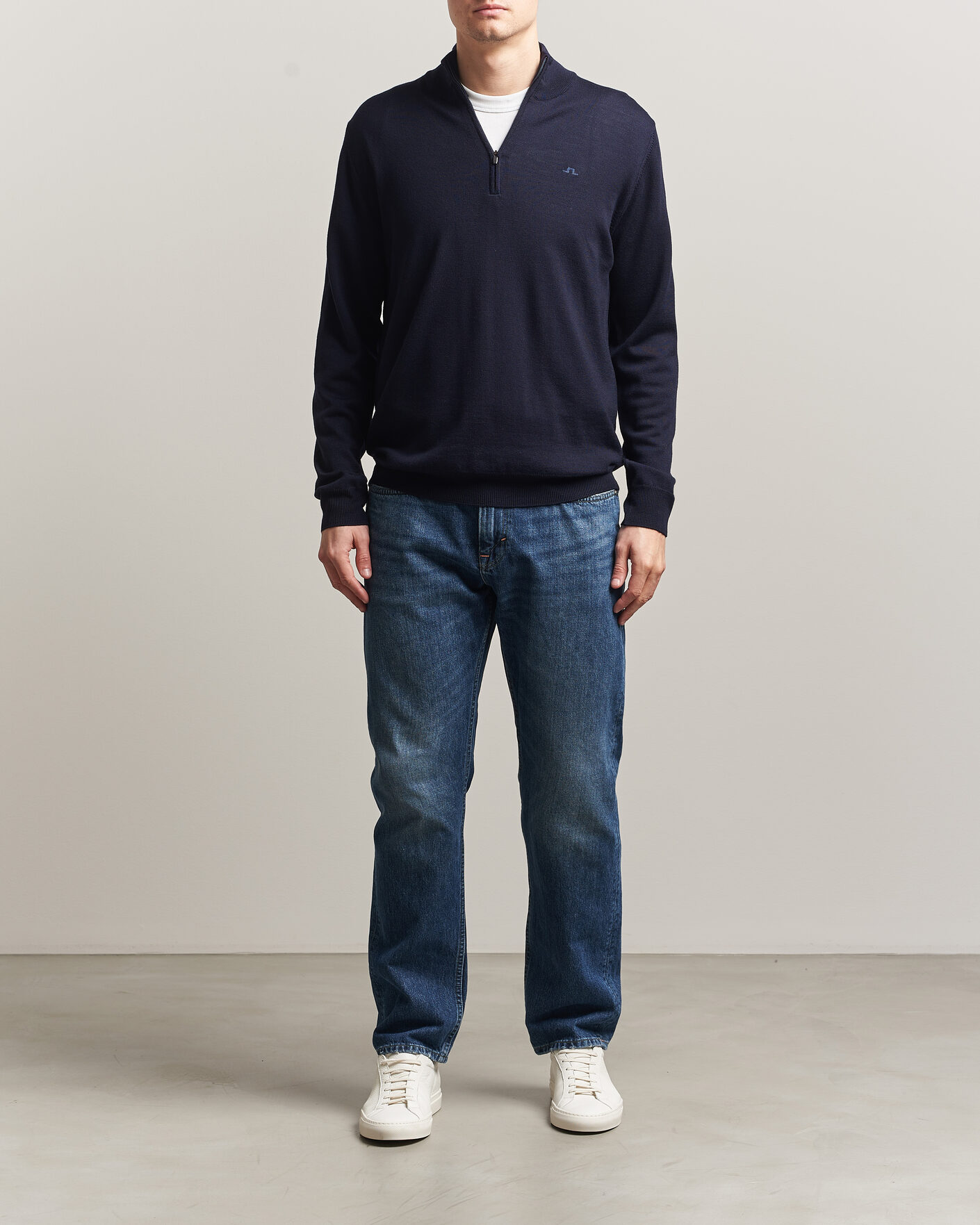 Men | Sweaters & Knitwear | J.Lindeberg | Kiyan Merino Half Zip JL Navy