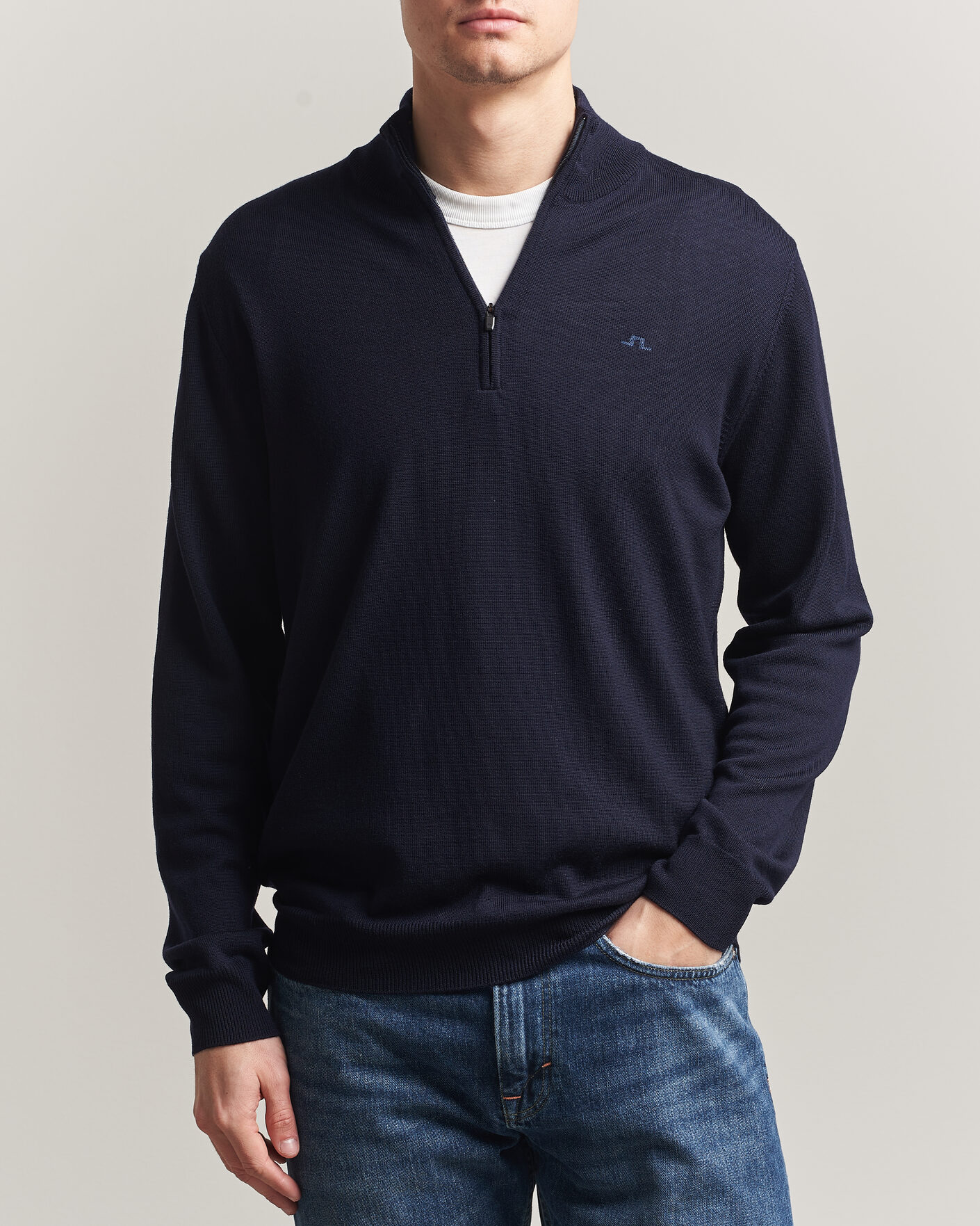 Men | Sweaters & Knitwear | J.Lindeberg | Kiyan Merino Half Zip JL Navy
