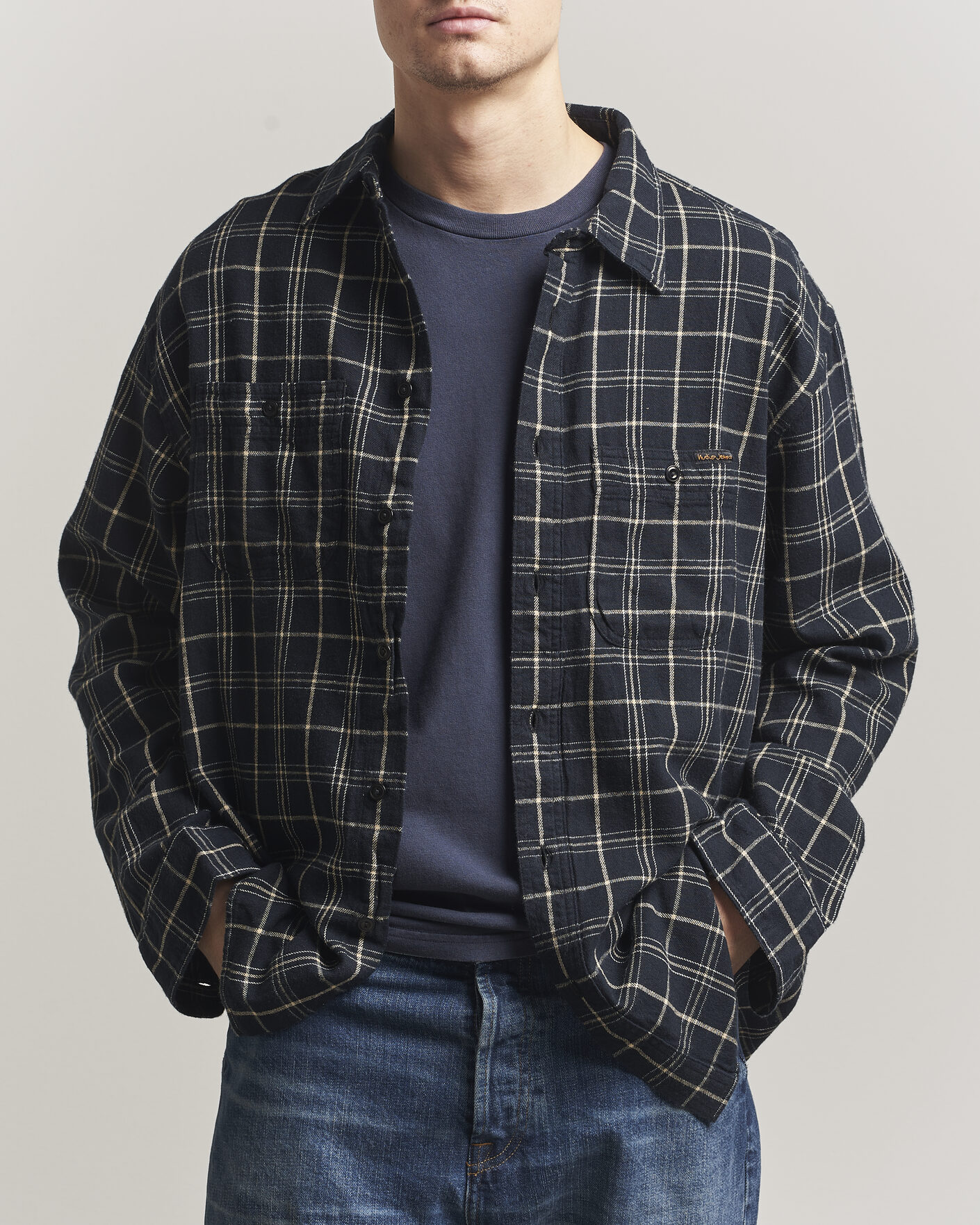 Nudie Jeans Julian Checked Worker Shirt Black at CareOfCarl.com