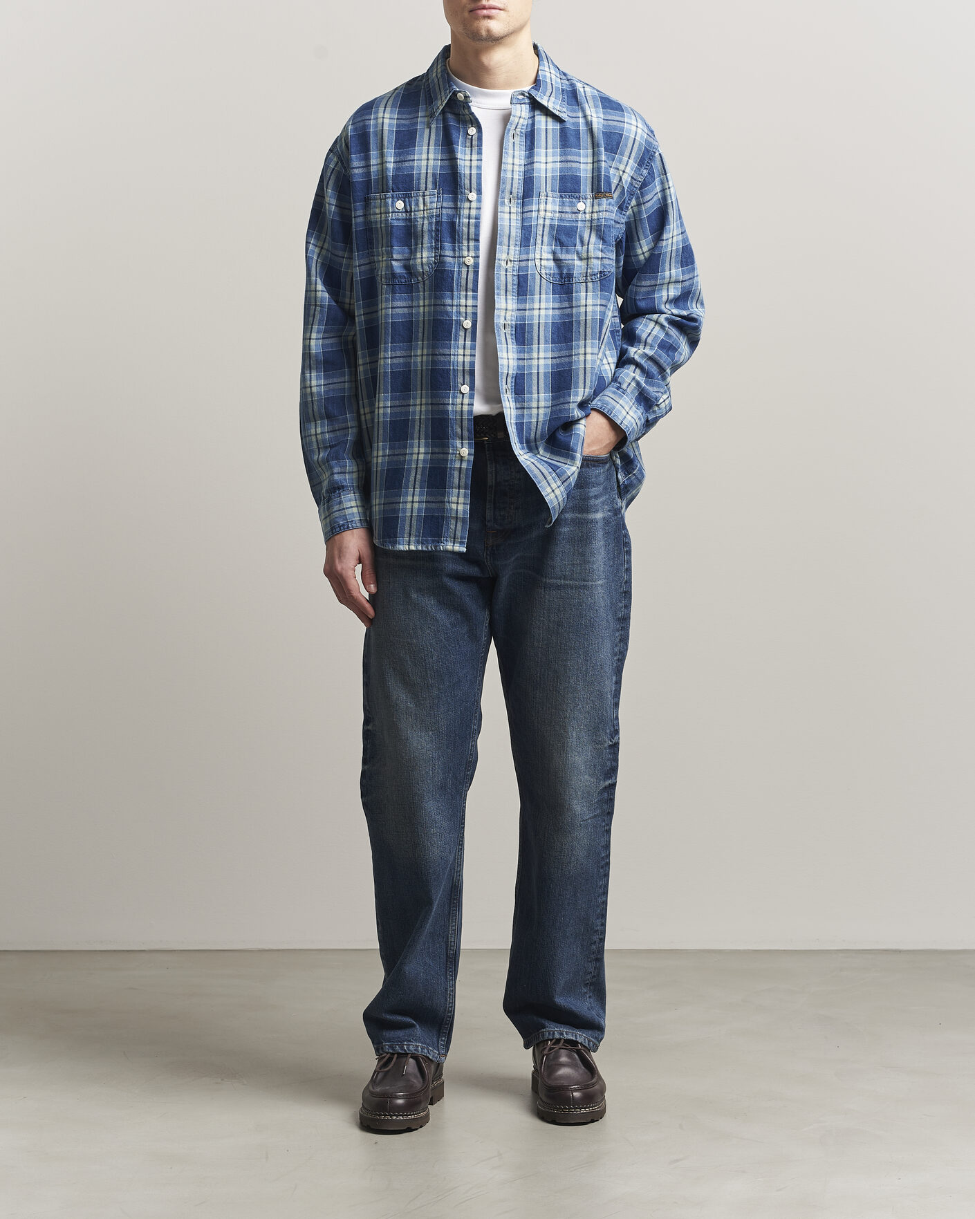 Men | Shirts | Nudie Jeans | Julian Checked Worker Shirt Indigo