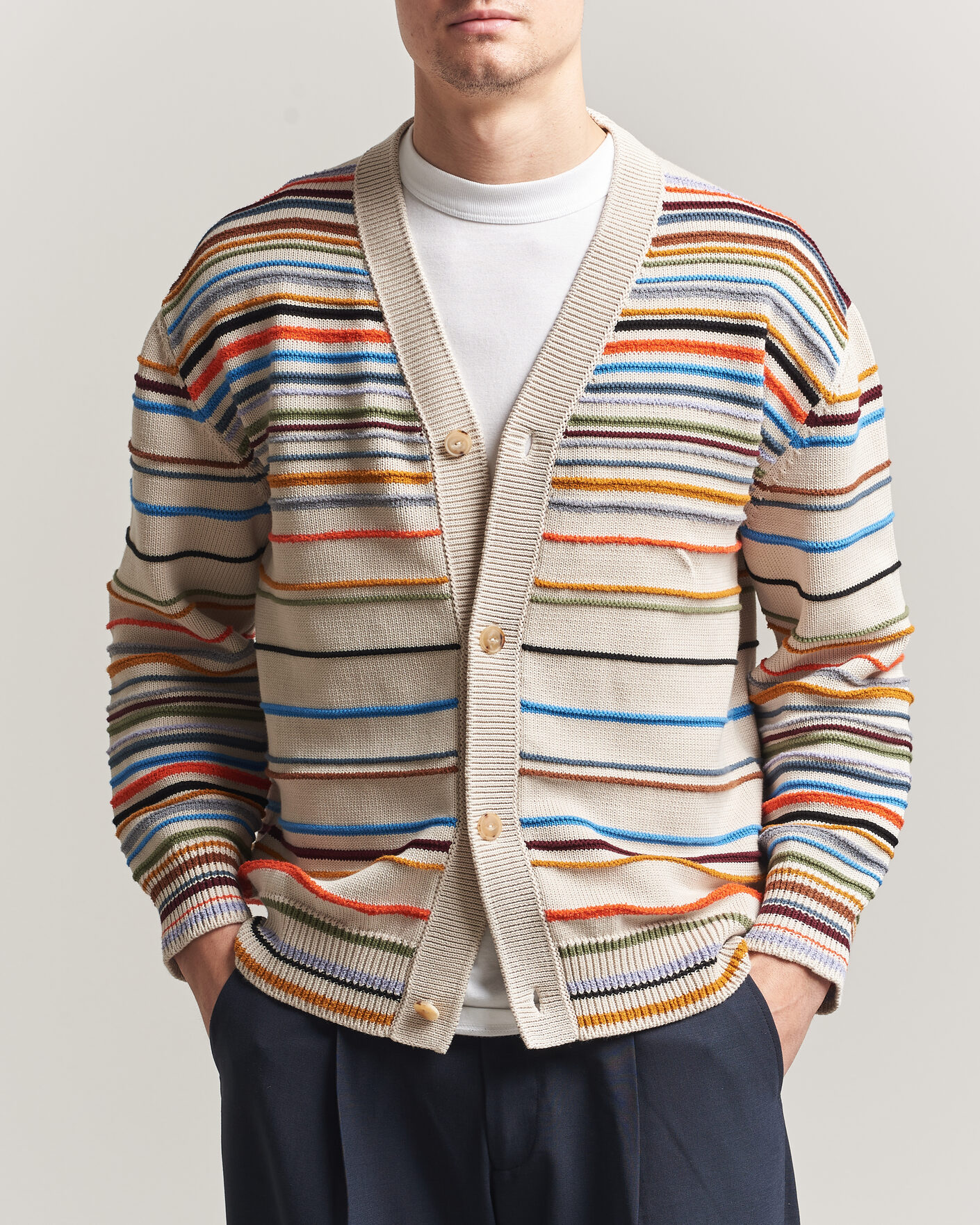 Men | Sweaters & Knitwear | Paul Smith | Signature Stripe Knitted Cardigan White
