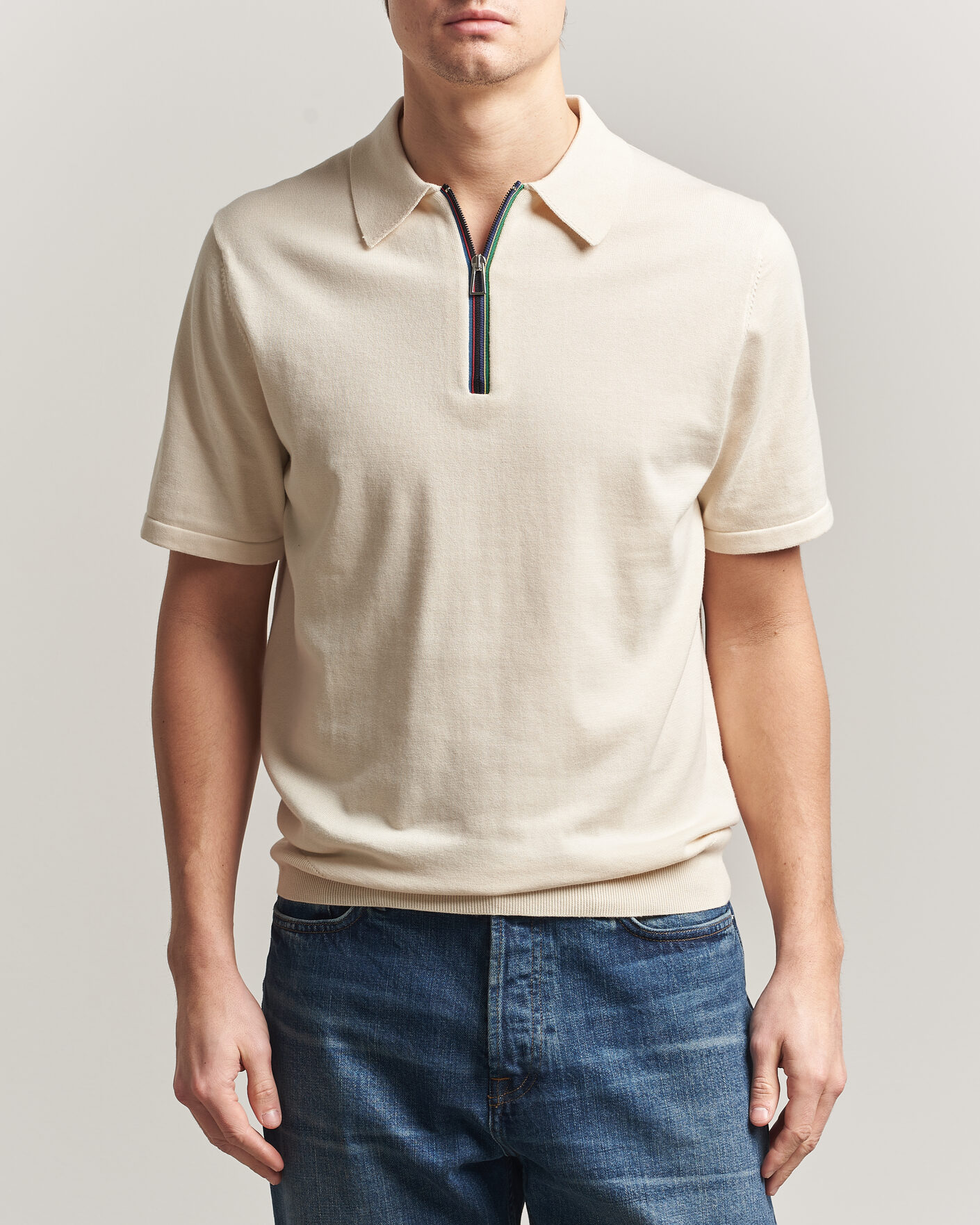 Men | Polo Shirts | PS Paul Smith | Cotton Knitted Half Zip Polo Off White
