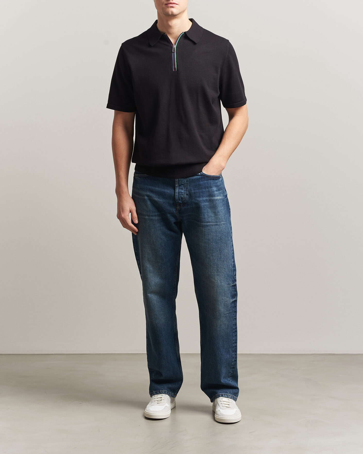 Men | Polo Shirts | PS Paul Smith | Cotton Knitted Half Zip Polo Black